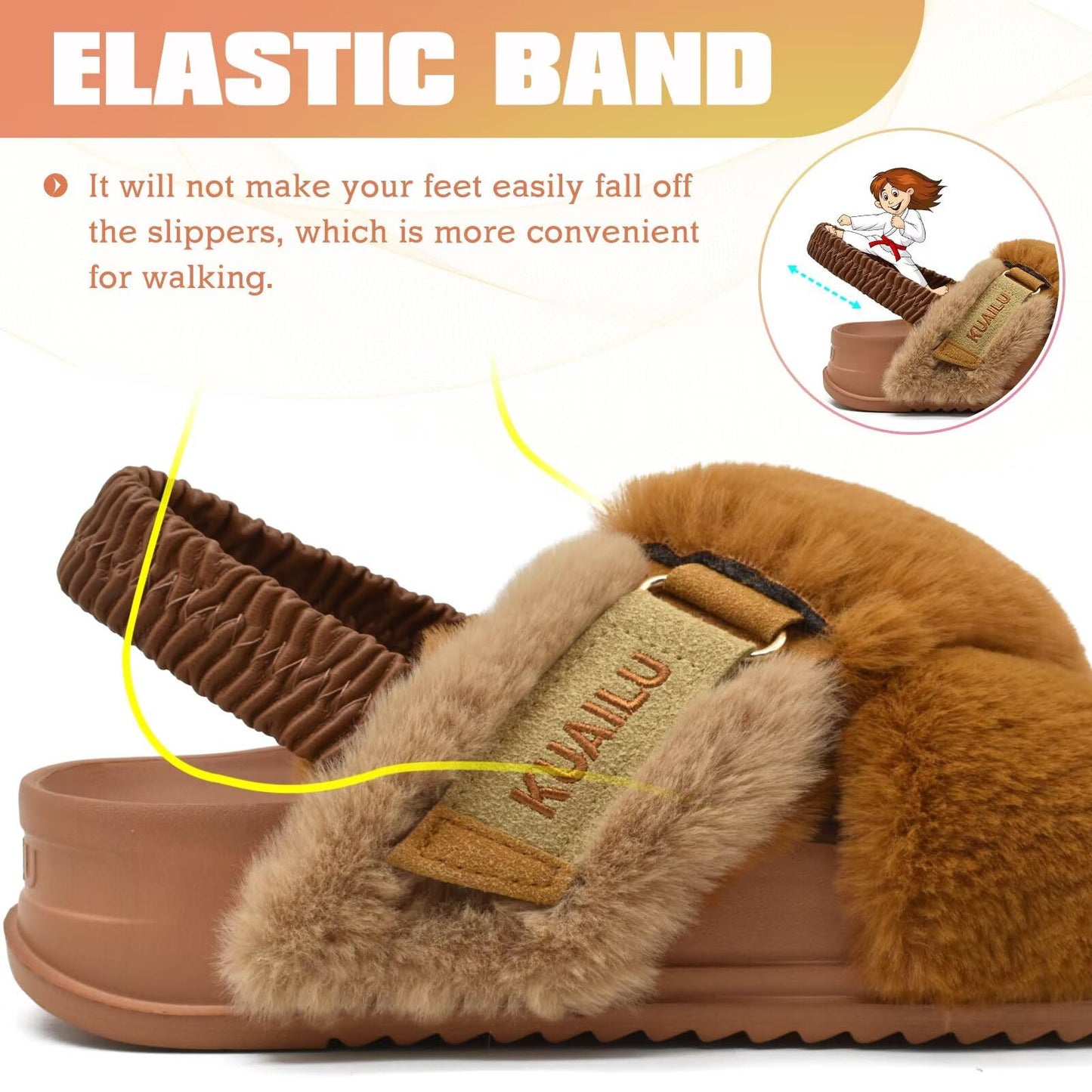 KuaiLu Womens Fuzzy Criss Cross Band Platform Slippers Arch Support Furry Faux Fur Ladies Open Toe Cozy Soft Plush Fleece Comfy House Shoes Sandals