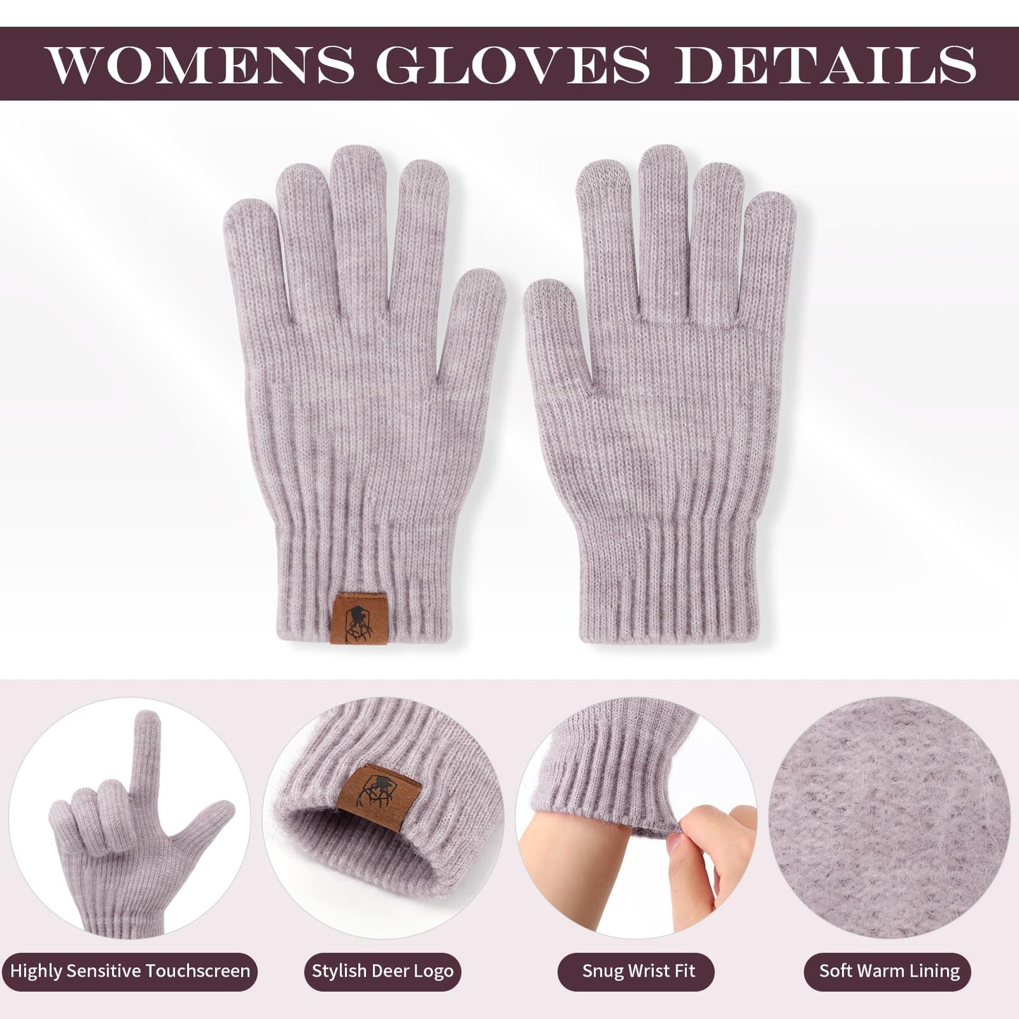 Winter Gloves for Women Upgraded Touch Screen Warm Knit Gloves for Working Driving Running