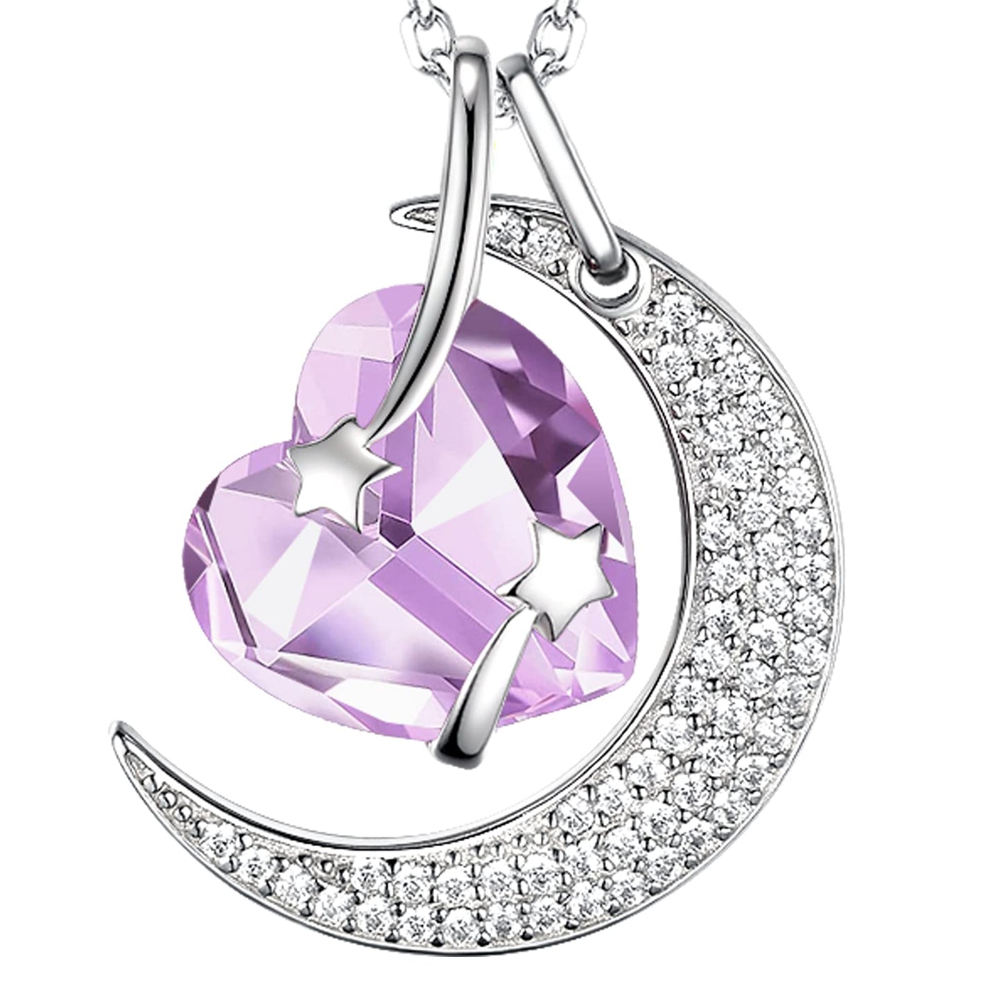 I Love You to the Moon and Back Half Moon Necklace Jewelry Birthday Gifts Mom Wife January February Birthstones Garnet Amethyst and More Stones 925 Sterling Silver