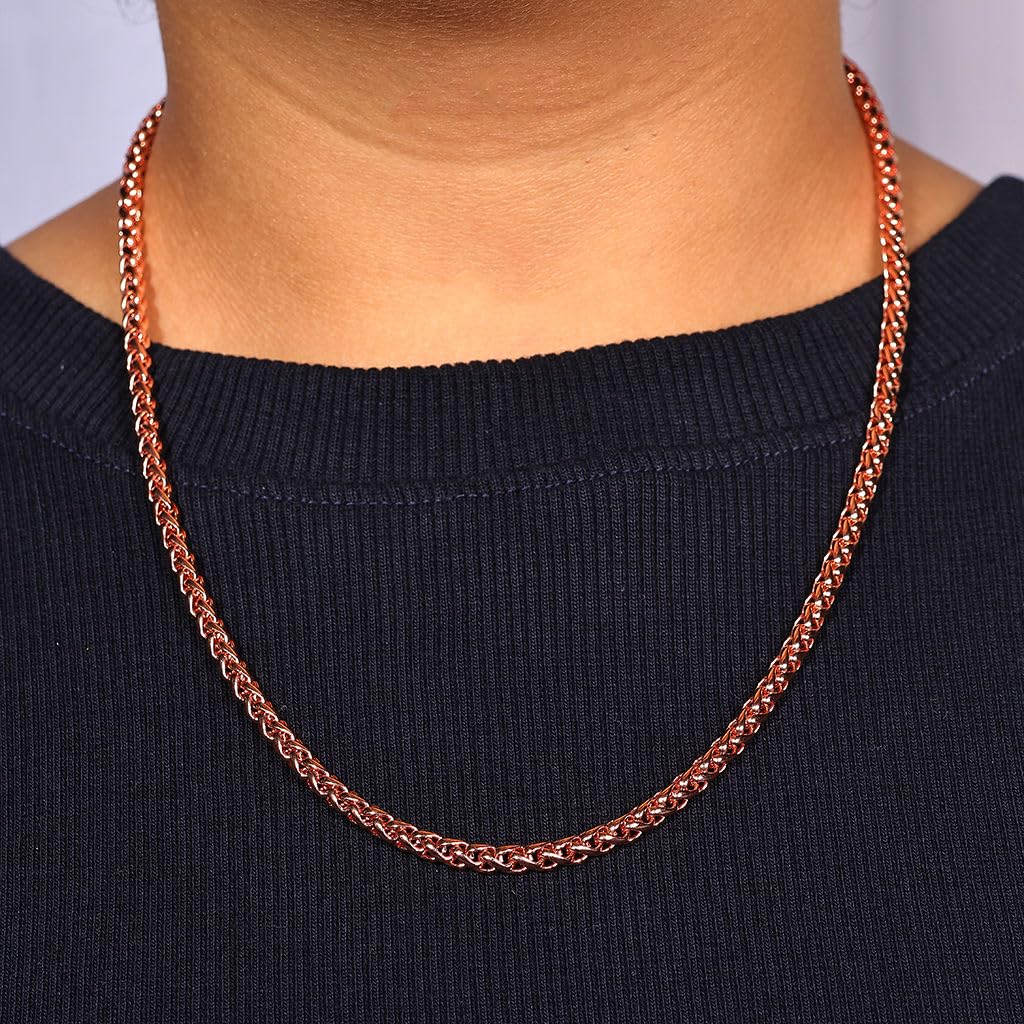 Pure Copper Rope Link Chain Necklace for Men & Women | Rose Gold Tone Handmade Jewelry | Wellness & Healing Benefits | Gift for Him or Her on Christmas, Valentine’s Day & Birthdays