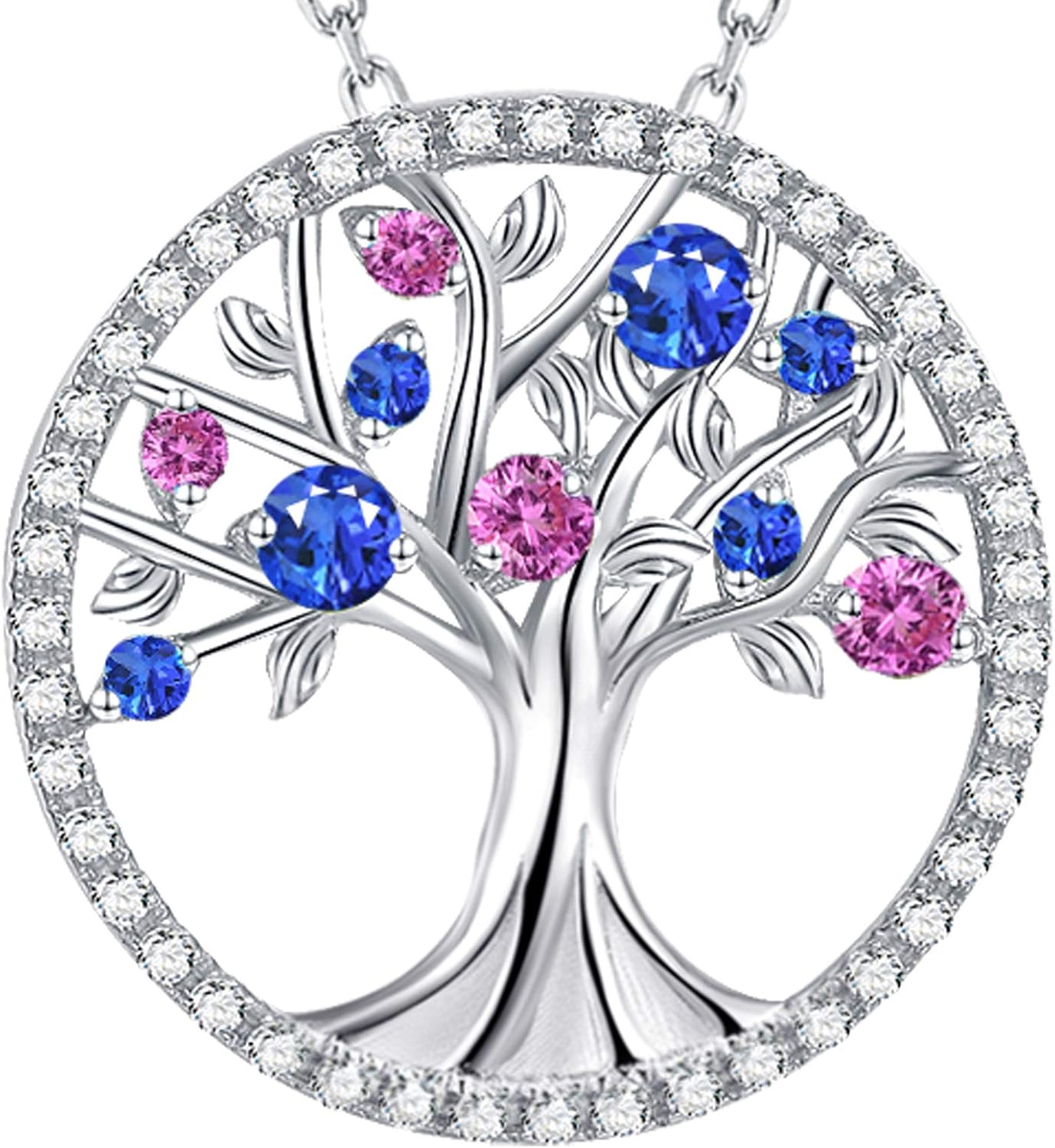 Tree of Life Necklace Birthday Gifts for Wife Mom January February Birthstones Necklace Garnet Amethyst and More Stones Jewelry 925 Sterling Silver