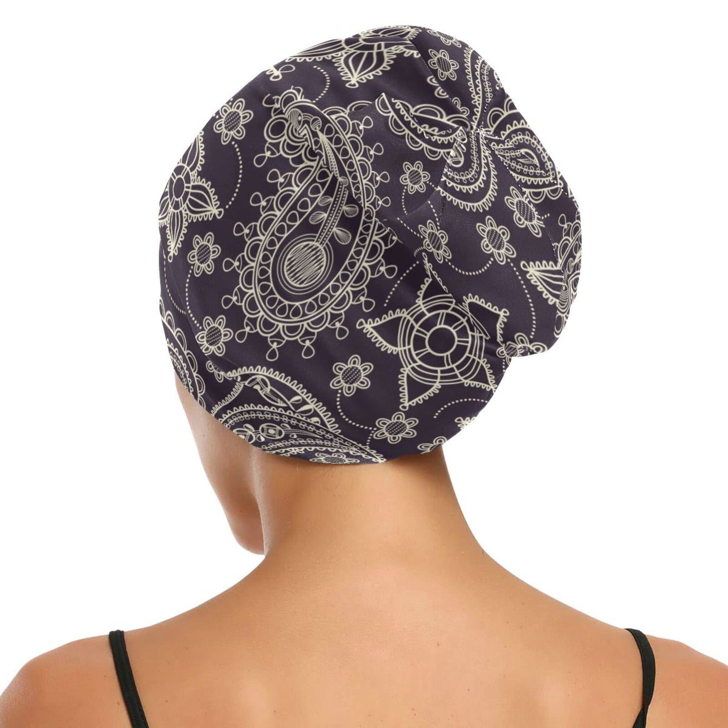 Satin Bonnet Lined Sleep Cap Hair Wrap Cover Slouchy Beanie for Curly Hair Protection for Gifts for Men Women Dark Blue Stars