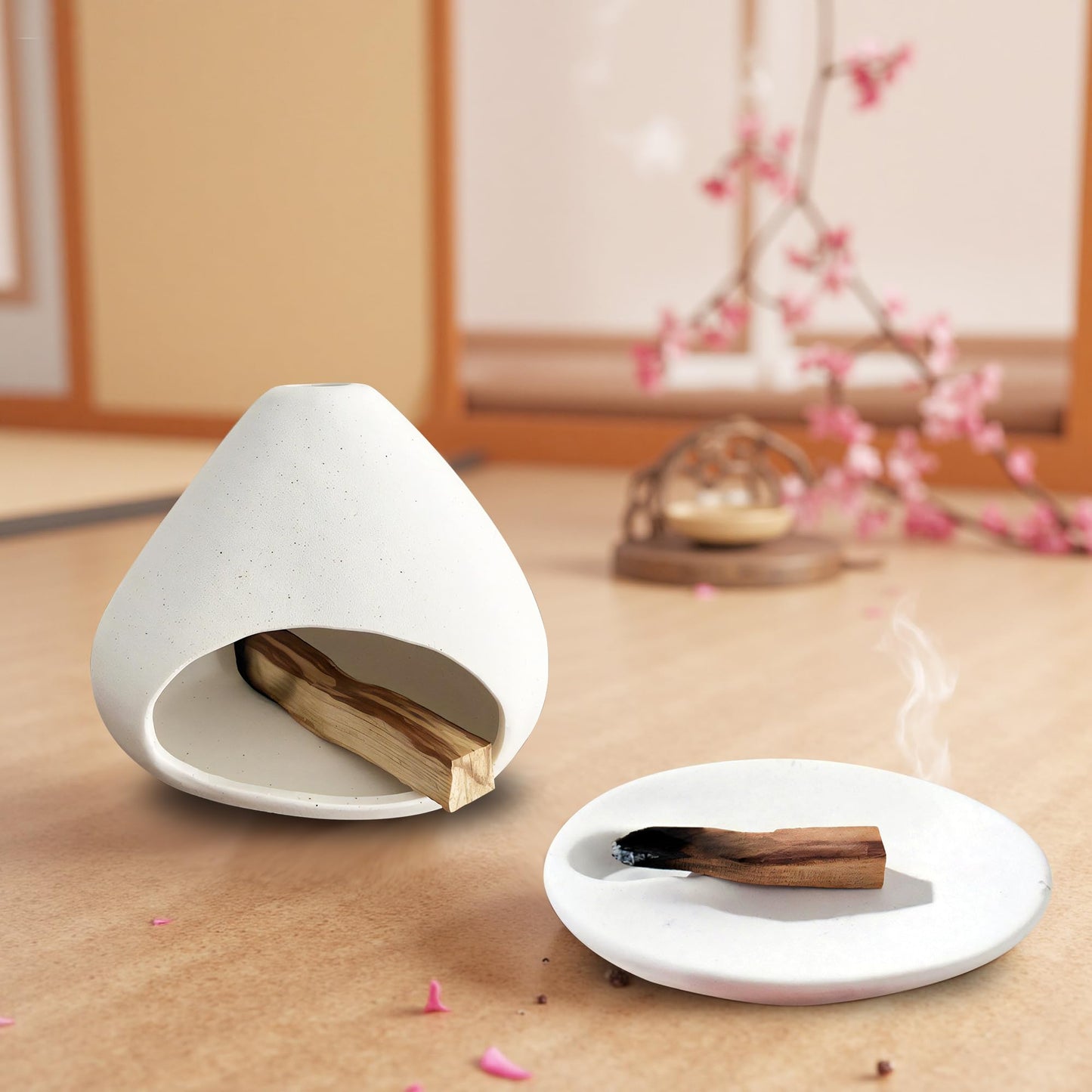 Set of 2 Ceramic Incense Burner Palo Santo Holder for Burning Sage Sticks Burning Bowl for Women Meditation Spiritual Decor(Brownness)