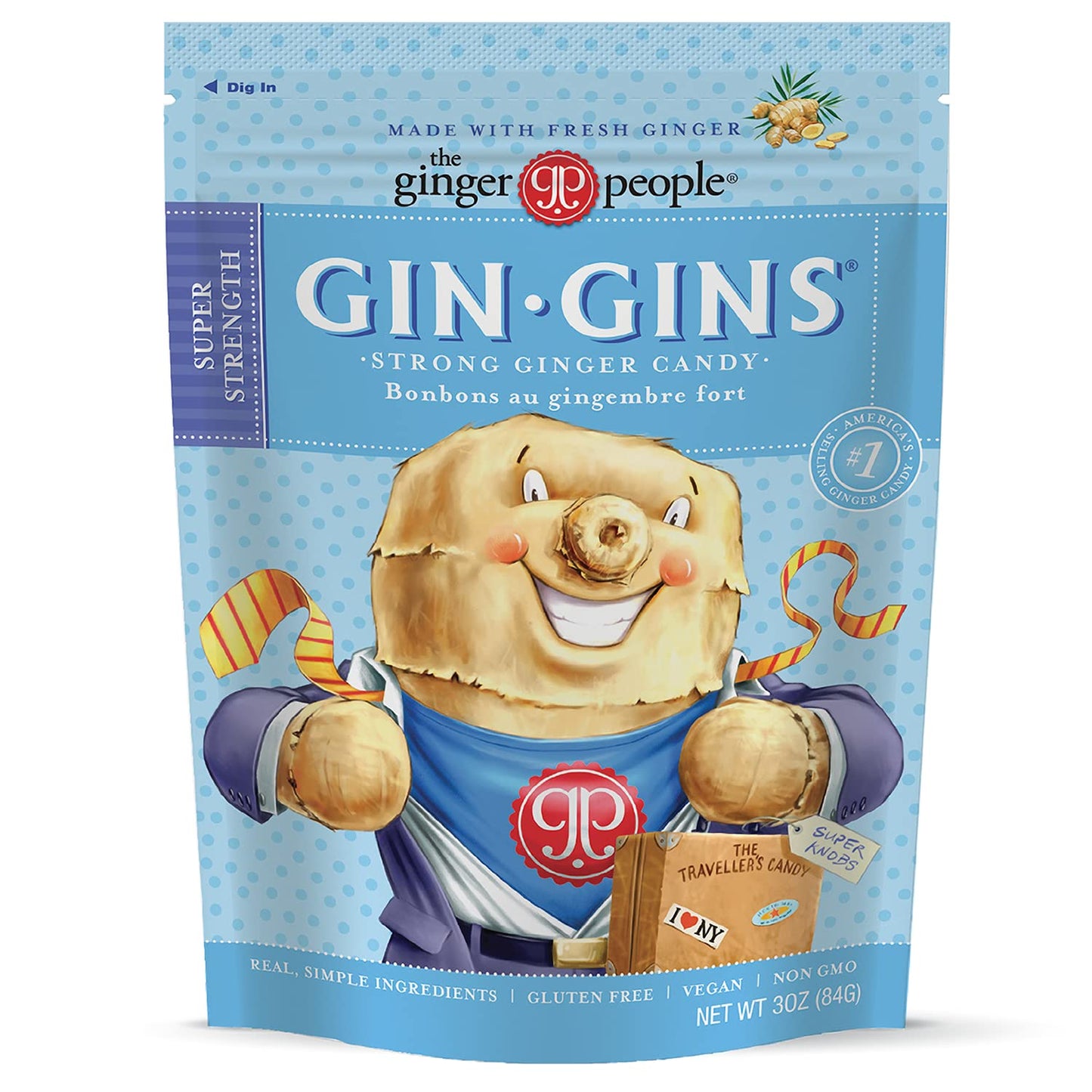 GIN GINS Ginger Chews – Natural Fresh Ginger Candy by The Ginger People – Individually Wrapped Healthy Candy – Original, Apple, Peanut and Turmeric Flavors – Variety Pack – 4 x 3oz bag each flavor (Pack of 4 bags)