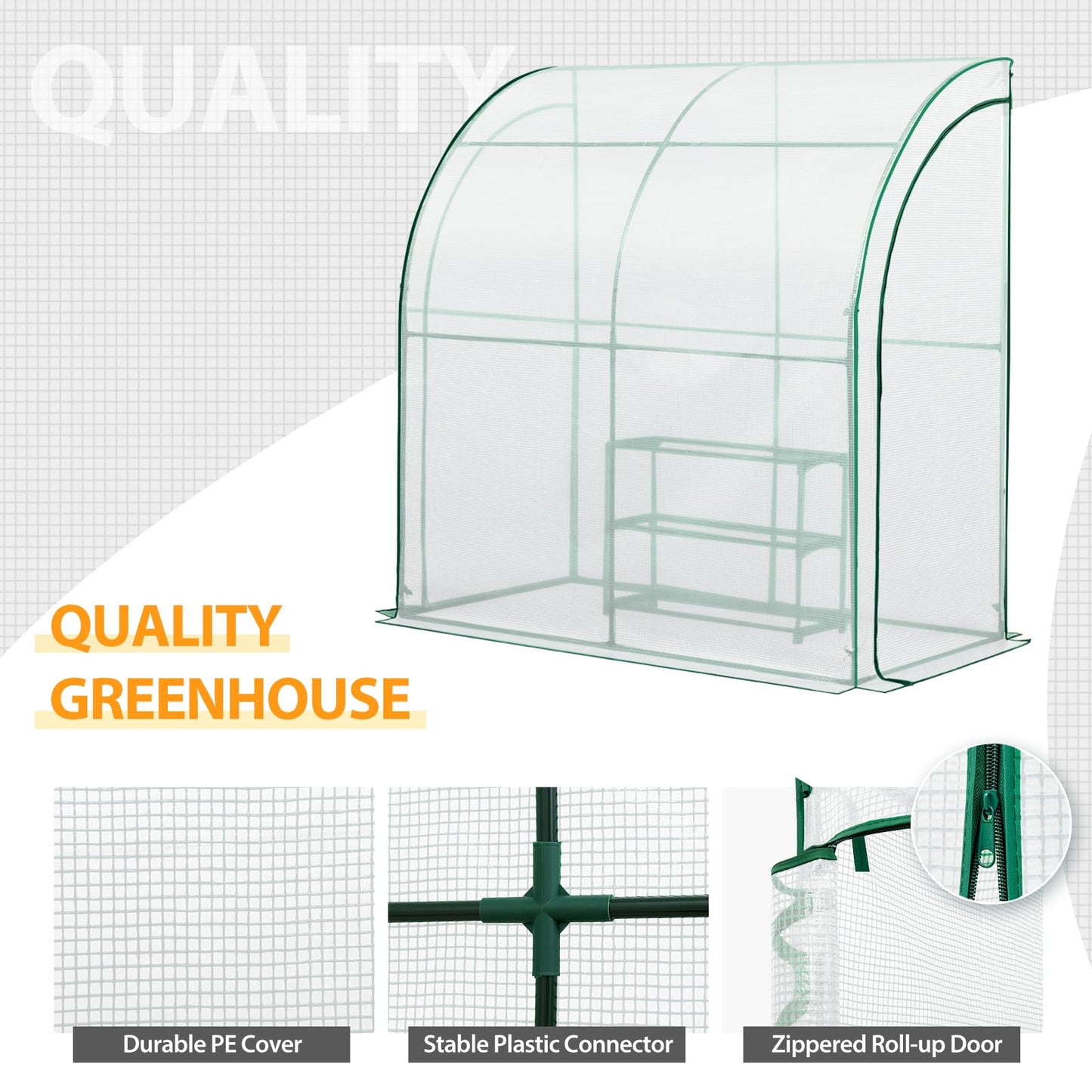 EAGLE PEAK 3 Tier Lean to Portable Greenhouse, Heavy-Duty Indoor & Outdoor Garden with Wire Shelves, 2 Roll-Up Zipper Doors, Easy Assembly, 79"x39"x83" Clear/Green PE Cover