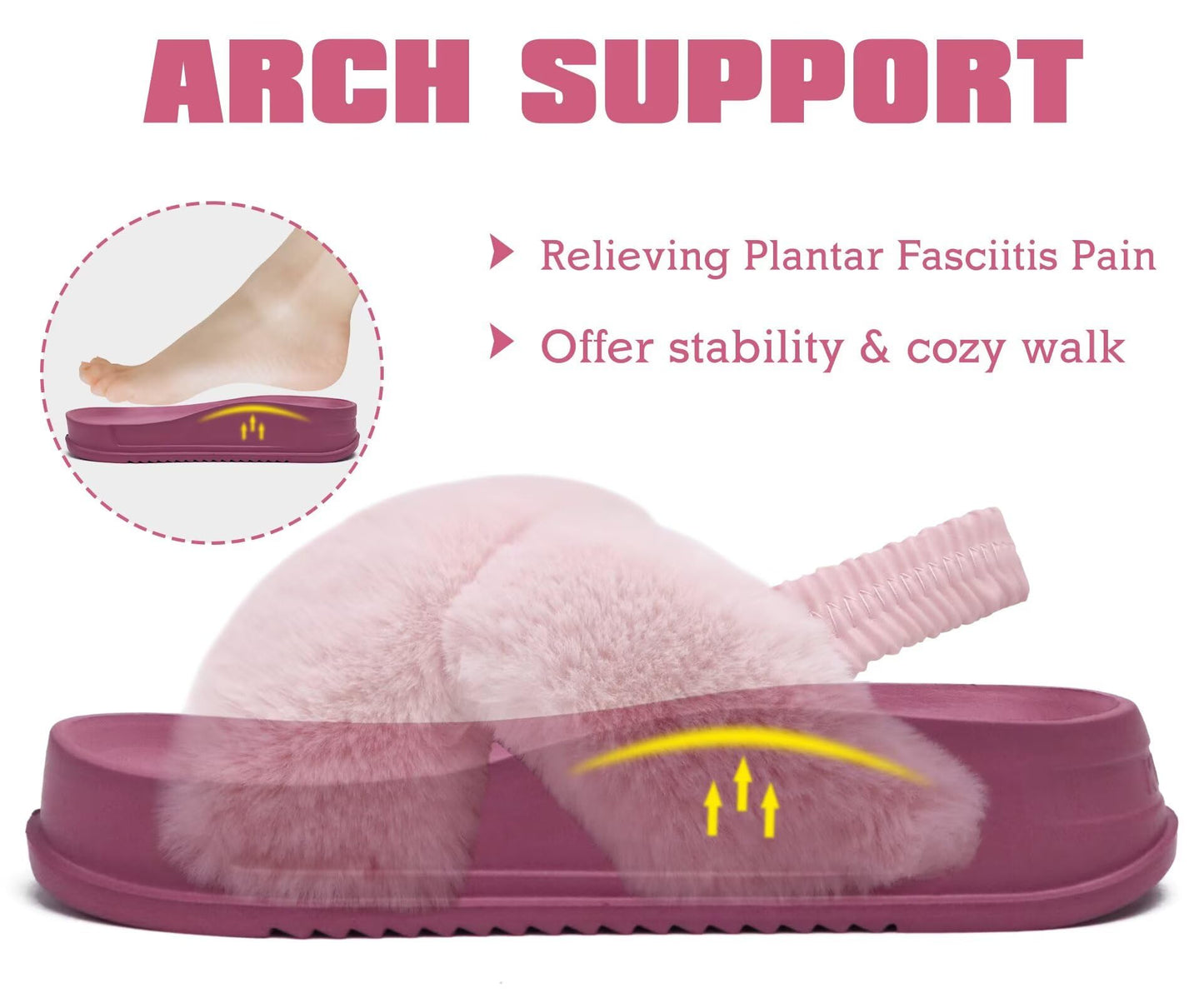 KuaiLu Womens Fuzzy Criss Cross Band Platform Slippers Arch Support Furry Faux Fur Ladies Open Toe Cozy Soft Plush Fleece Comfy House Shoes Sandals