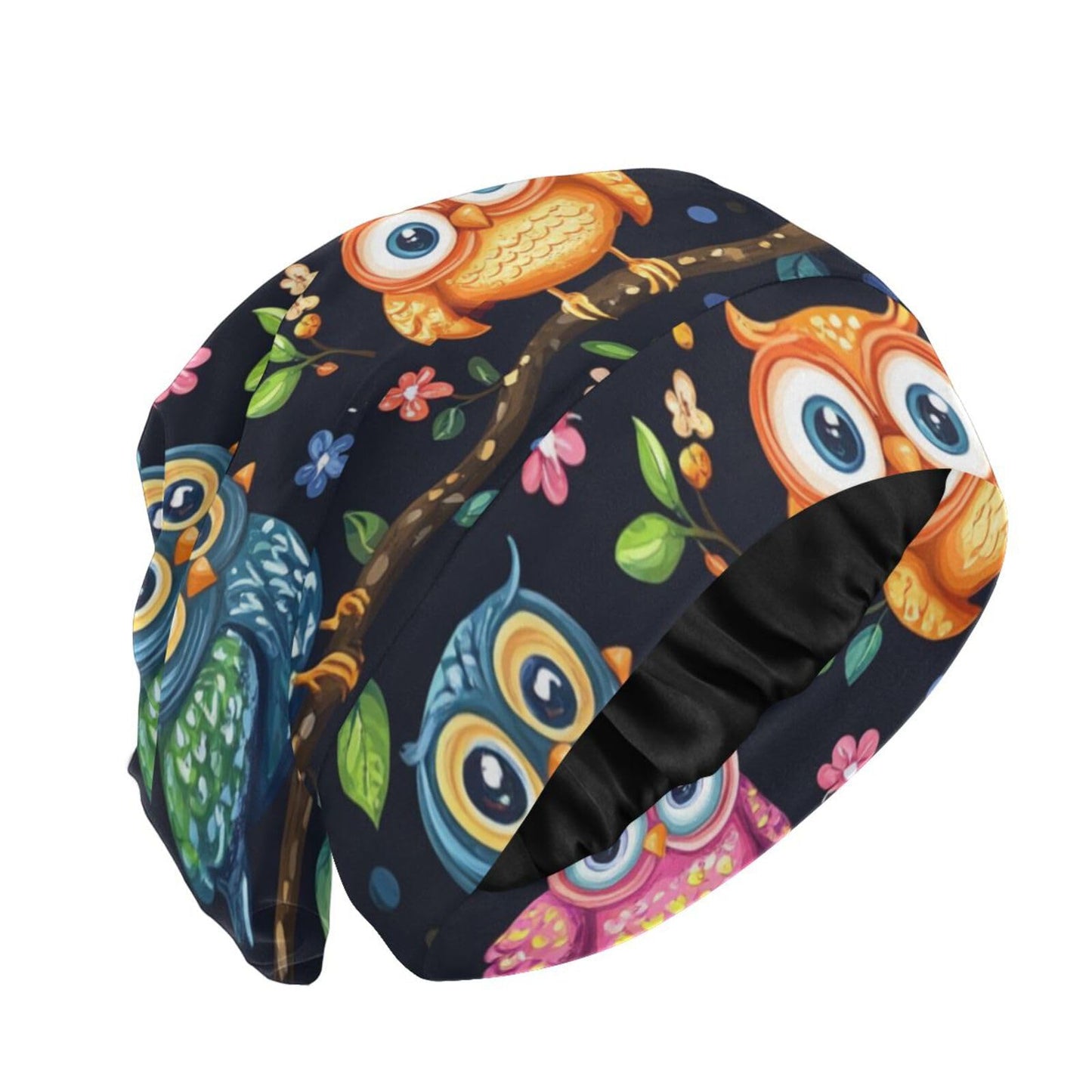 Satin Bonnet Lined Sleep Cap Hair Wrap Cover Slouchy Beanie for Curly Hair Protection for Gifts for Men Women Dark Blue Stars