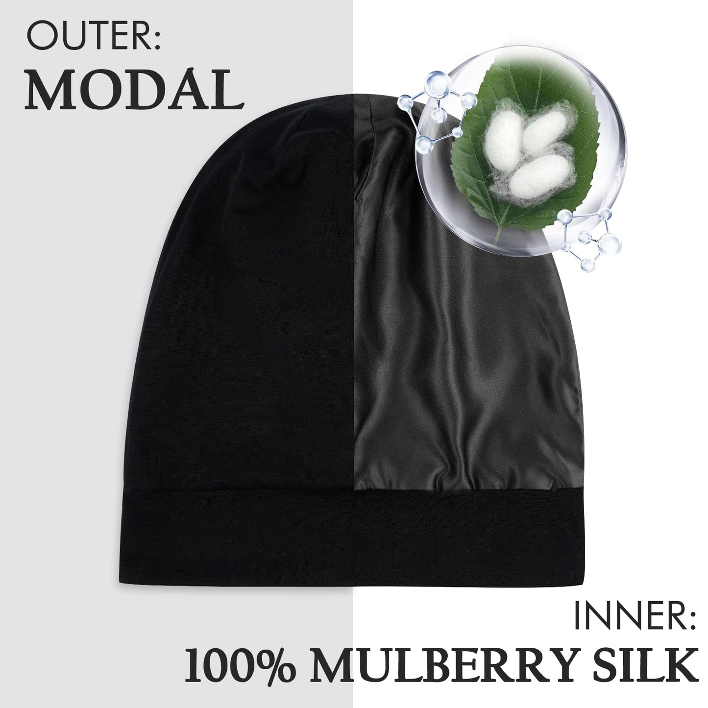 OLESILK 100% Mulberry Silk Bonnet for Sleeping Women, Silk Hair Wrap for Sleeping, Silk Sleep Bonnet for Women&Men, Real Silk, Not Satin, Reddish Brown