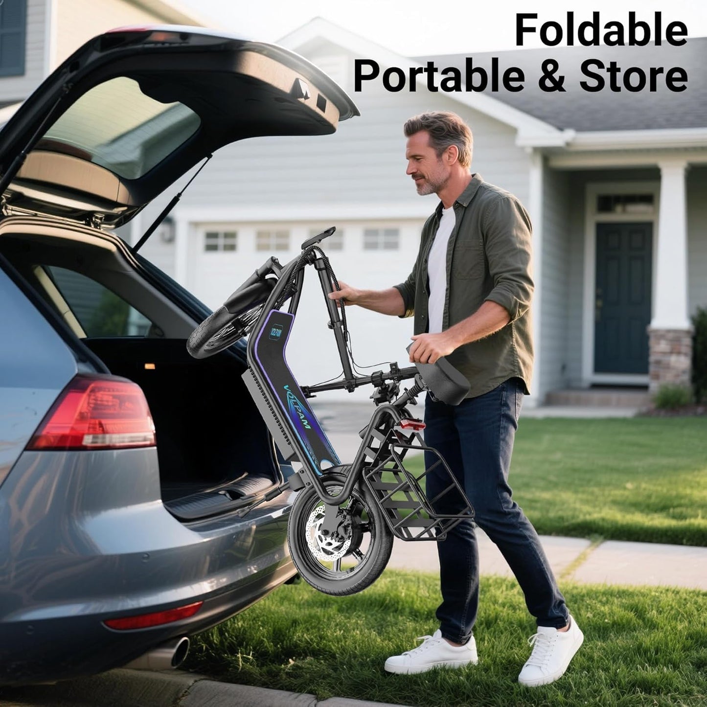 VOLPAM Electric Scooter Adults with Seat & Basket, 500W Powerful Motor, 22 MPH Speed, 27 Mile Range, 14" Tires,Foldable E Scooter with Seat