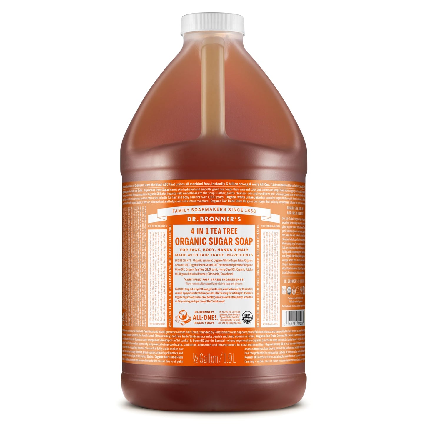 Dr. Bronner's - Organic Sugar Soap (Lemongrass, 24 Ounce) - Made with Organic Oils, Sugar and Shikakai Powder, 4-in-1 Uses: Hands, Body, Face and Hair, Cleanses, Moisturizes and Nourishes, Vegan