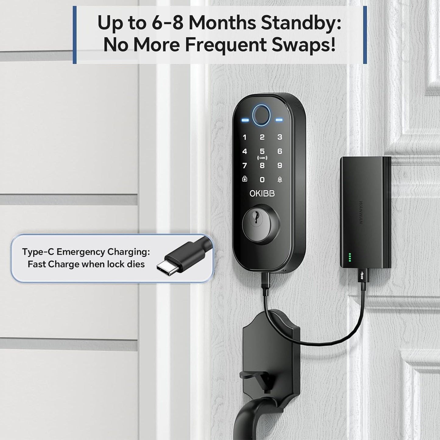 Smart Front Door Lock Set, Built-in WiFi, Keyless Entry Deadbolt with App Remote Control, Electronic Digital Touchscreen Keypad with Lever Handle, Fingerprint/Passcode/Fob/Key Unlock, Auto Lock
