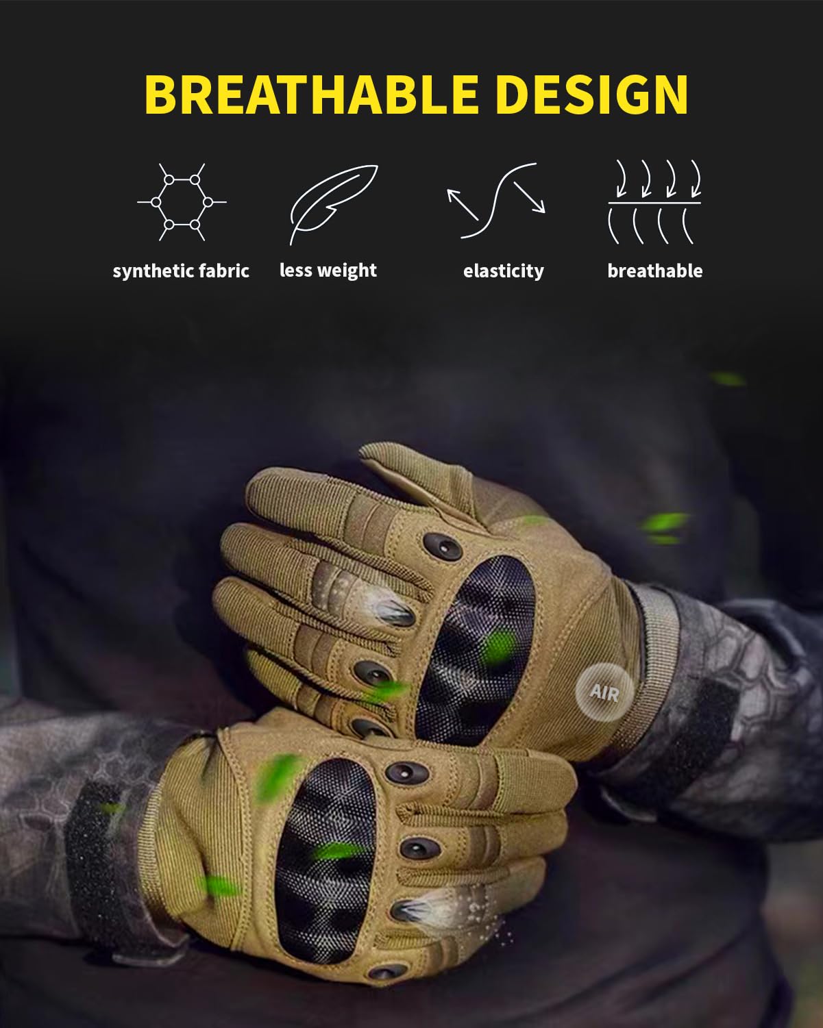 Tactical Gloves for Men, Shooting & Motorcycle Gloves with Hard Shell Knuckle Protection & Leather Palm for Airsoft Motorcycle Cycling Paintball Sports Climbing Training Hunting
