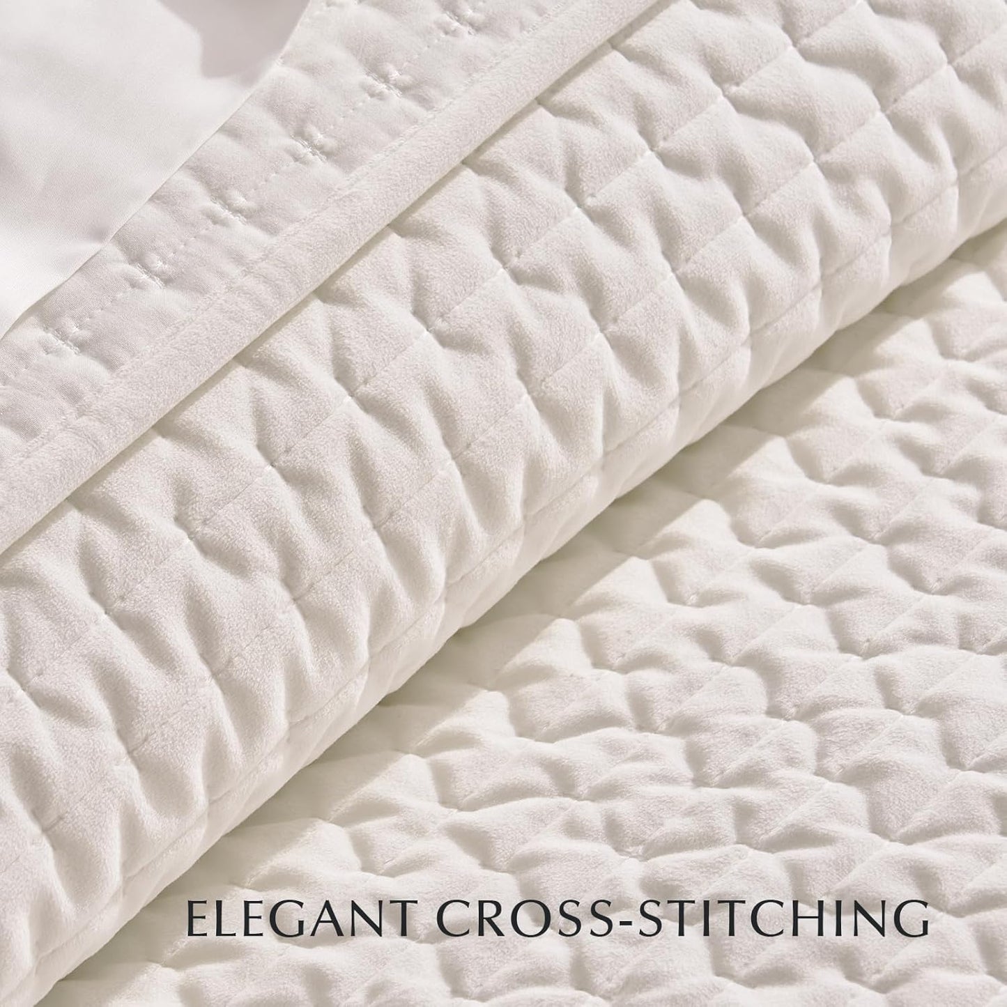 EverGrace Luxury Velvet Quilt Set King Size 3 Piece, Soft Cross-Stitch Velvet Comforter Set with Pillow Shams, Lightweight Coverlet Bedspread Bedding Set for All Seasons, Light Taupe