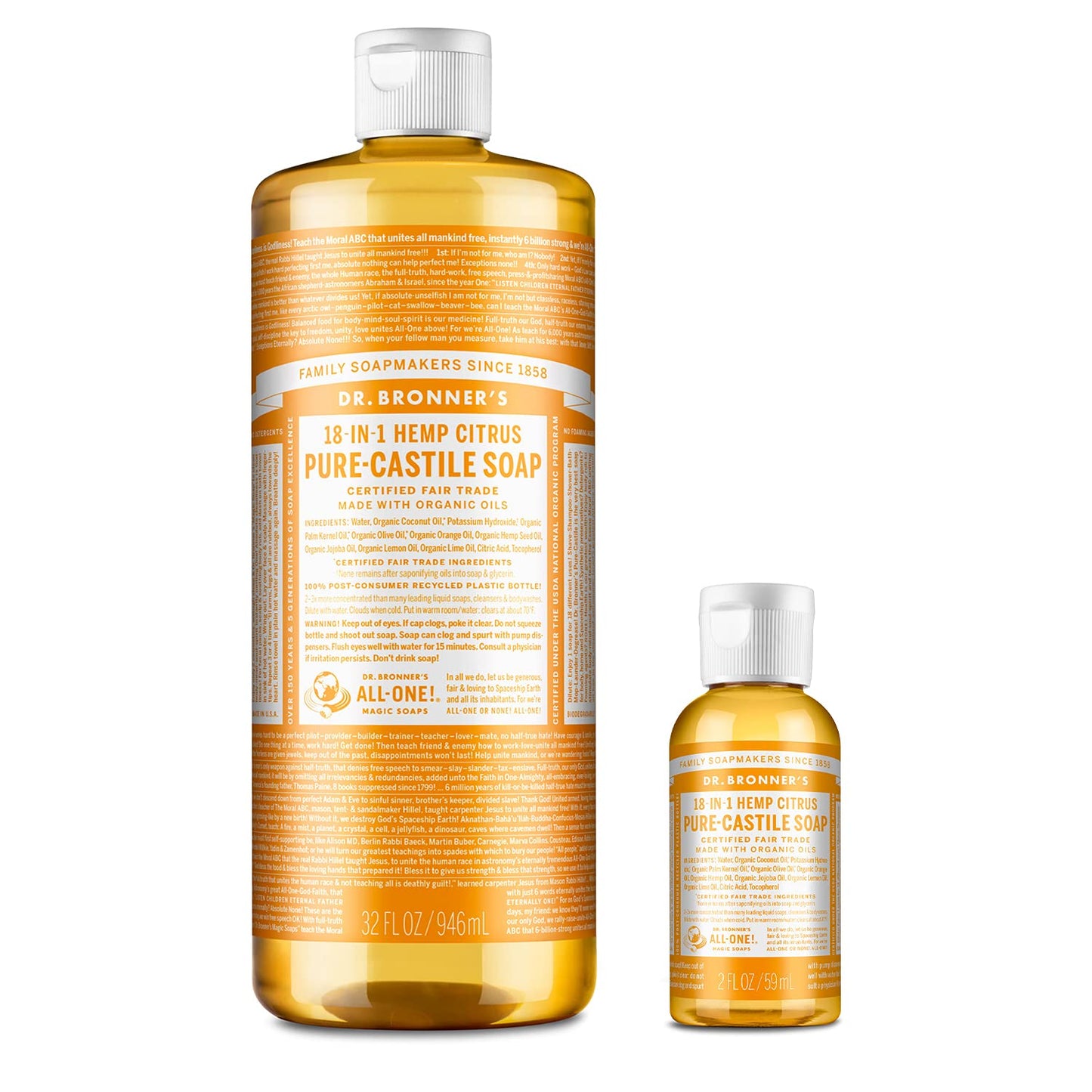 Dr. Bronner's Pure-Castile Liquid Soap – Lavender Bundle. 32 oz. Bottle and 2 oz. Travel Bottle
