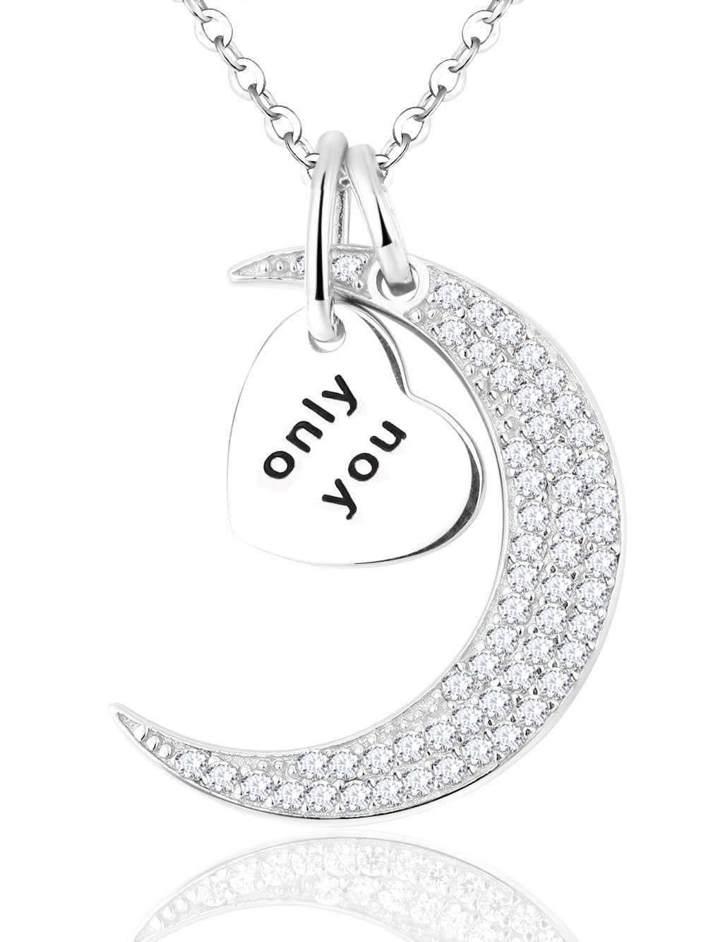 I Love You to the Moon and Back Half Moon Necklace Jewelry Birthday Gifts Mom Wife January February Birthstones Garnet Amethyst and More Stones 925 Sterling Silver
