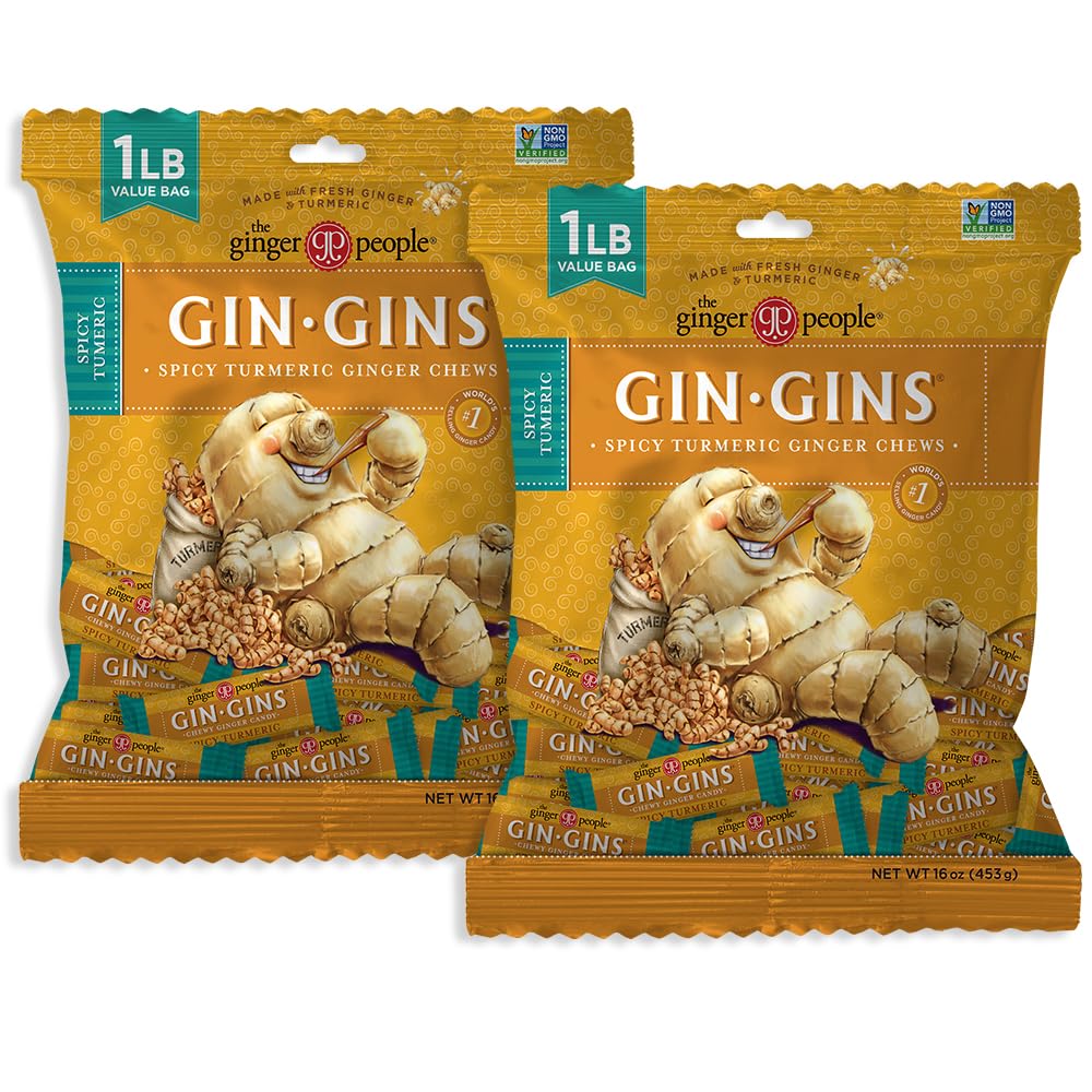 GIN GINS Spicy Apple Ginger Chews – Natural Fresh Ginger Candy by The Ginger People – Individually Wrapped Healthy Candy – Spicy Apple Ginger Flavor – Large 1 lb Bag (16oz) – Pack of 1