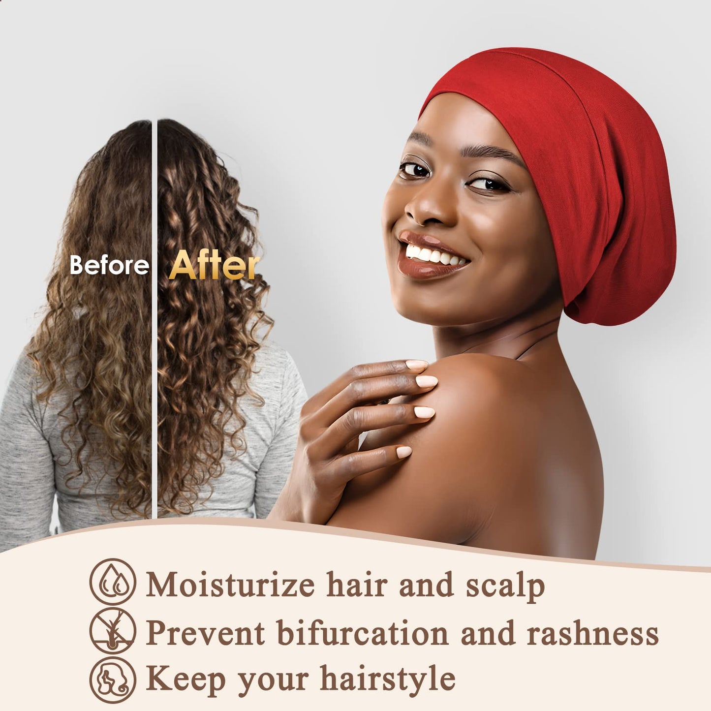 OLESILK 100% Mulberry Silk Bonnet for Sleeping Women, Silk Hair Wrap for Sleeping, Silk Sleep Bonnet for Women&Men, Real Silk, Not Satin, Reddish Brown