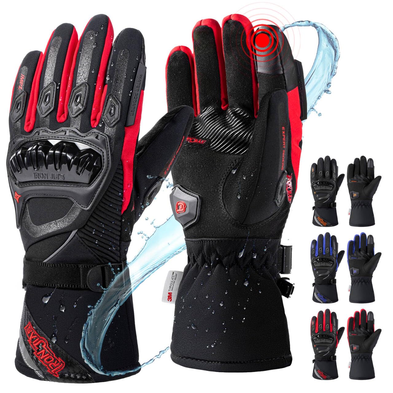 IRON JIA'S Motorcycle Gloves Winter Cold Weather Warm Touchscreen Waterproof Windproof Protective Gear (Black, L)