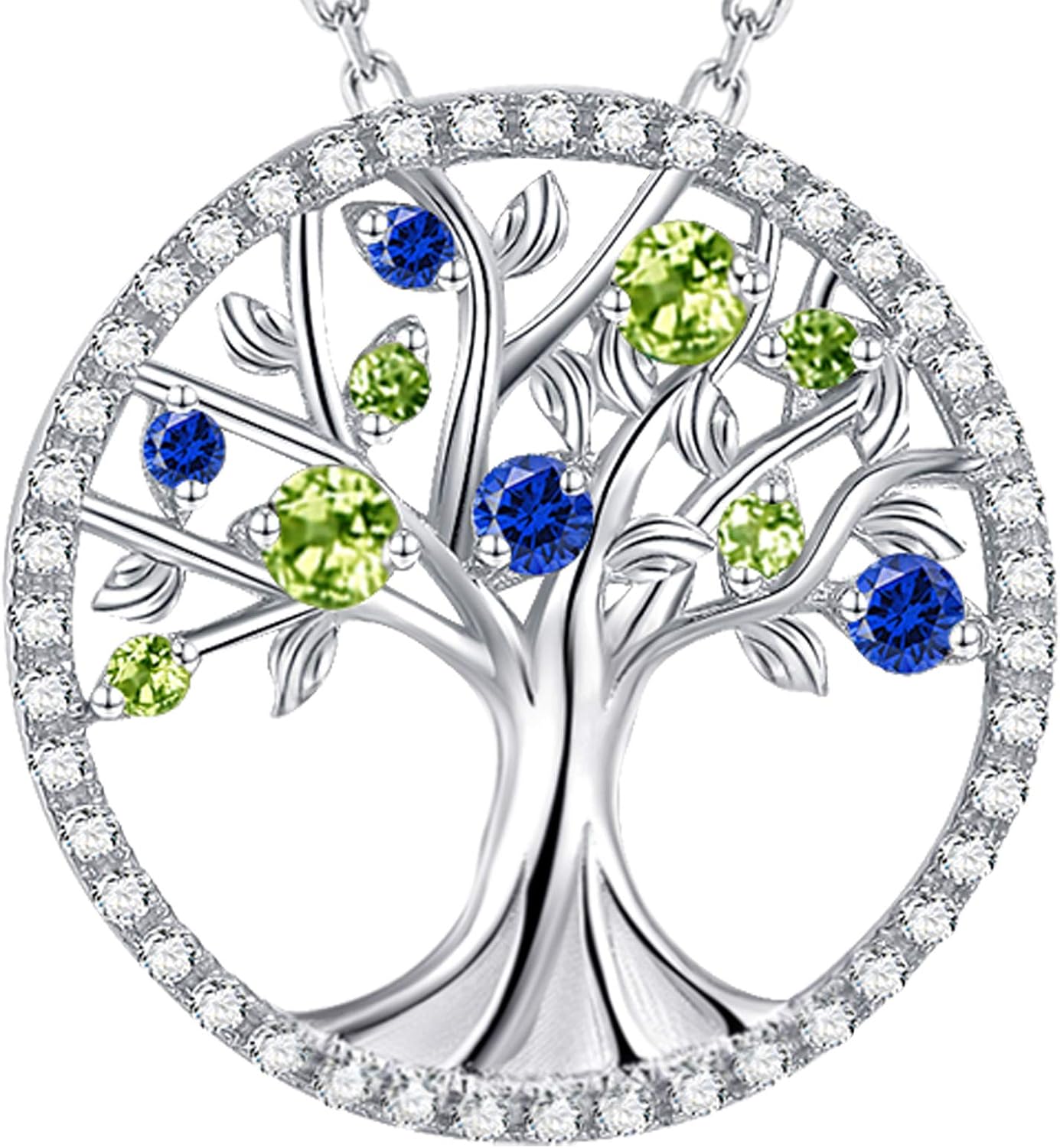 Tree of Life Necklace Birthday Gifts for Wife Mom January February Birthstones Necklace Garnet Amethyst and More Stones Jewelry 925 Sterling Silver