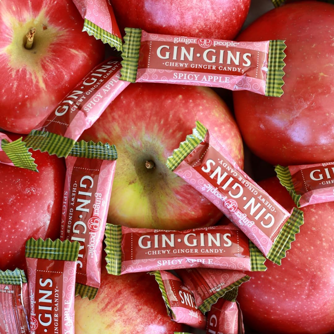 GIN GINS Spicy Apple Ginger Chews – Natural Fresh Ginger Candy by The Ginger People – Individually Wrapped Healthy Candy – Spicy Apple Ginger Flavor – Large 1 lb Bag (16oz) – Pack of 1