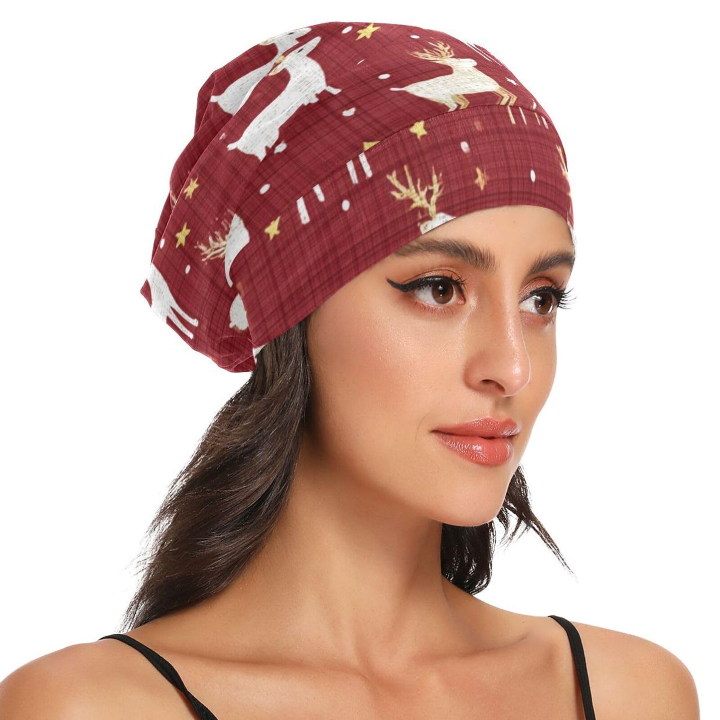 Satin Bonnet Lined Sleep Cap Hair Wrap Cover Slouchy Beanie for Curly Hair Protection for Gifts for Men Women Dark Blue Stars
