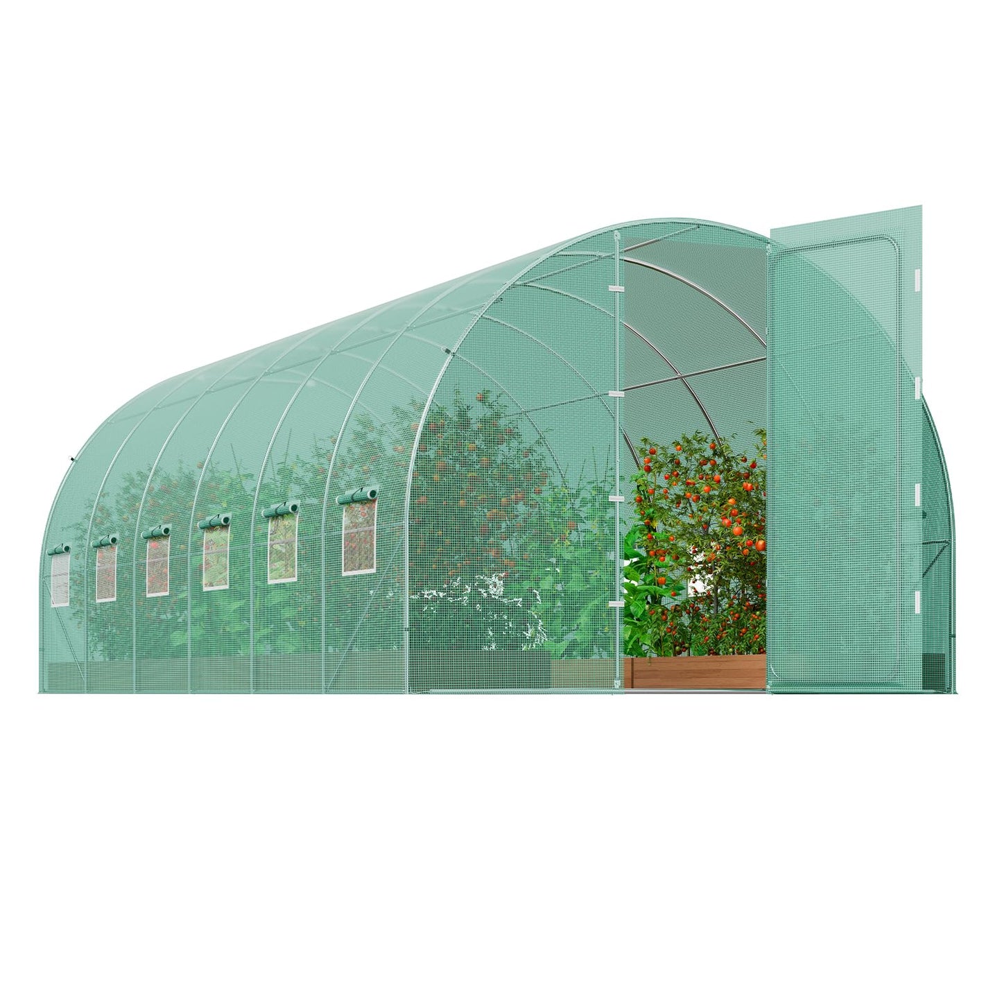 VEVOR Walk-in Tunnel Greenhouse, 9.6x6.4x6.2 ft Hoop House Greenhouse Tunnel, Plant Hot House with Galvanized Steel Frame, White PE Cover, Roll-up Zipper Door and 6 Windows for Outdoor