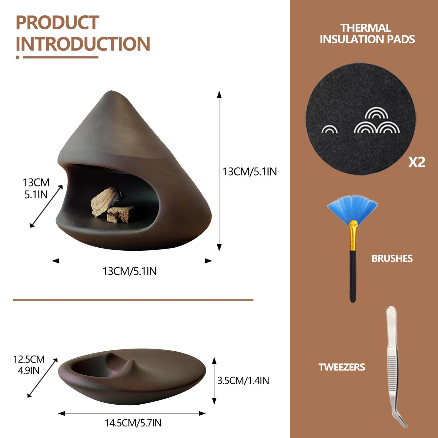 Set of 2 Ceramic Incense Burner Palo Santo Holder for Burning Sage Sticks Burning Bowl for Women Meditation Spiritual Decor(Brownness)