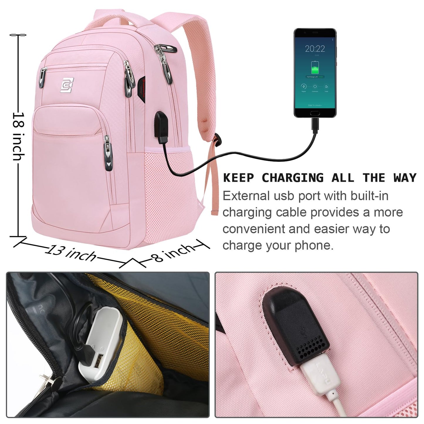 Laptop Backpack,Business Travel Anti Theft Slim Durable Laptops Backpack with USB Charging Port,Water Resistant College Computer Bag for Women & Men Fits 15.6 Inch Laptop and Notebook - Black