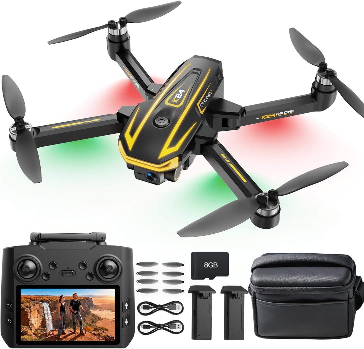 FPV Drone with Camera 4K for Adults,Big Screen on Remote Controller,2 pcs Batteries and Carrying Case,Gift Toys for Men Boys,Easy Fly Quadcopter for Beginners & Kids with Optical Flow Positioning