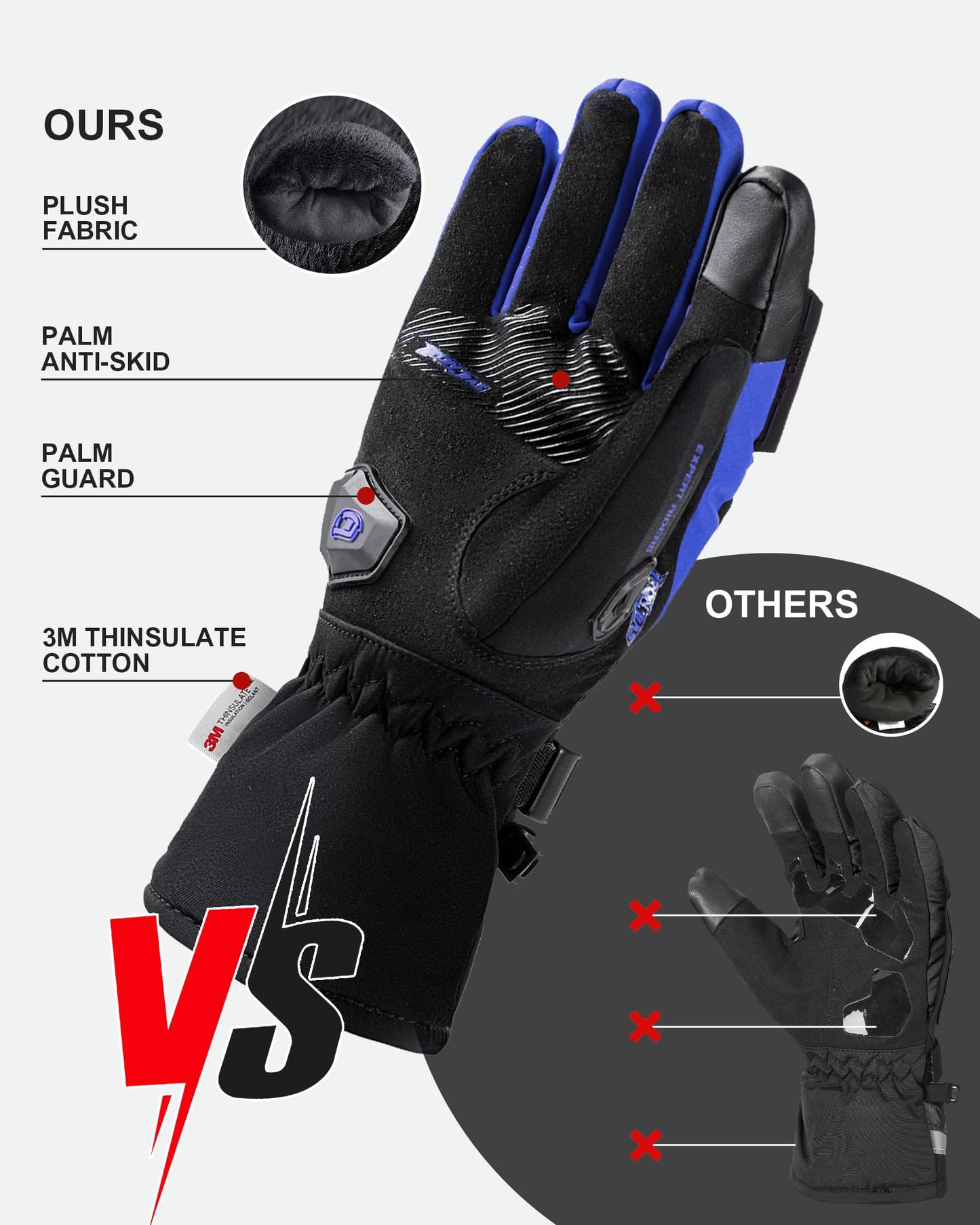 IRON JIA'S Motorcycle Gloves Winter Cold Weather Warm Touchscreen Waterproof Windproof Protective Gear (Black, L)