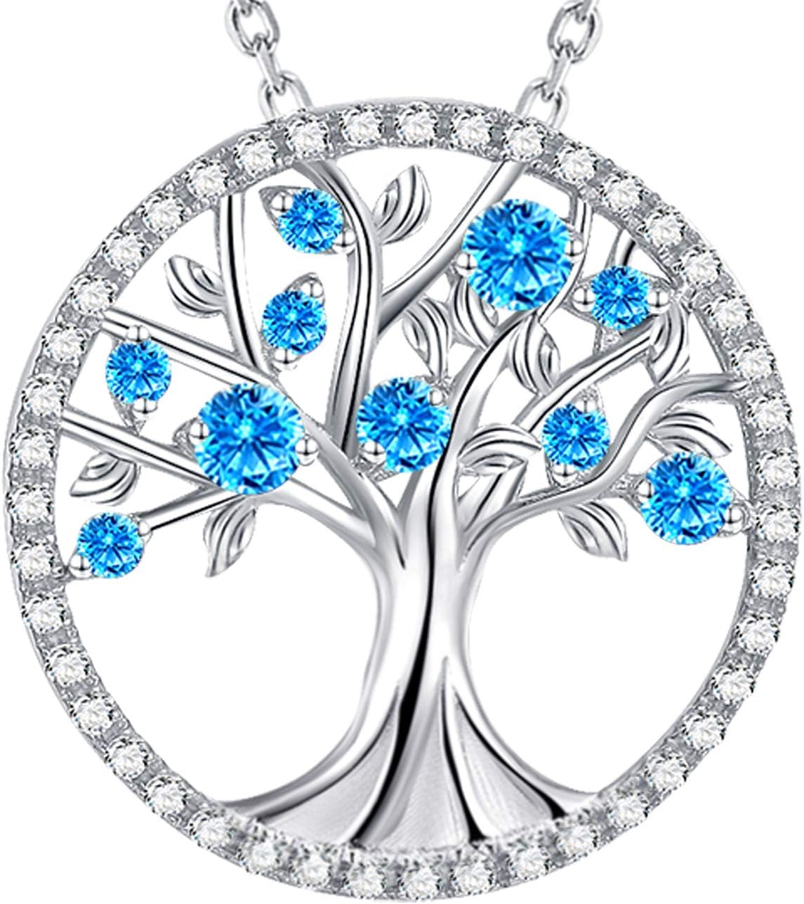 Tree of Life Necklace Birthday Gifts for Wife Mom January February Birthstones Necklace Garnet Amethyst and More Stones Jewelry 925 Sterling Silver
