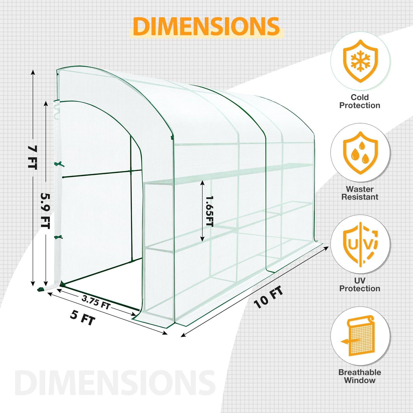 EAGLE PEAK 3 Tier Lean to Portable Greenhouse, Heavy-Duty Indoor & Outdoor Garden with Wire Shelves, 2 Roll-Up Zipper Doors, Easy Assembly, 79"x39"x83" Clear/Green PE Cover