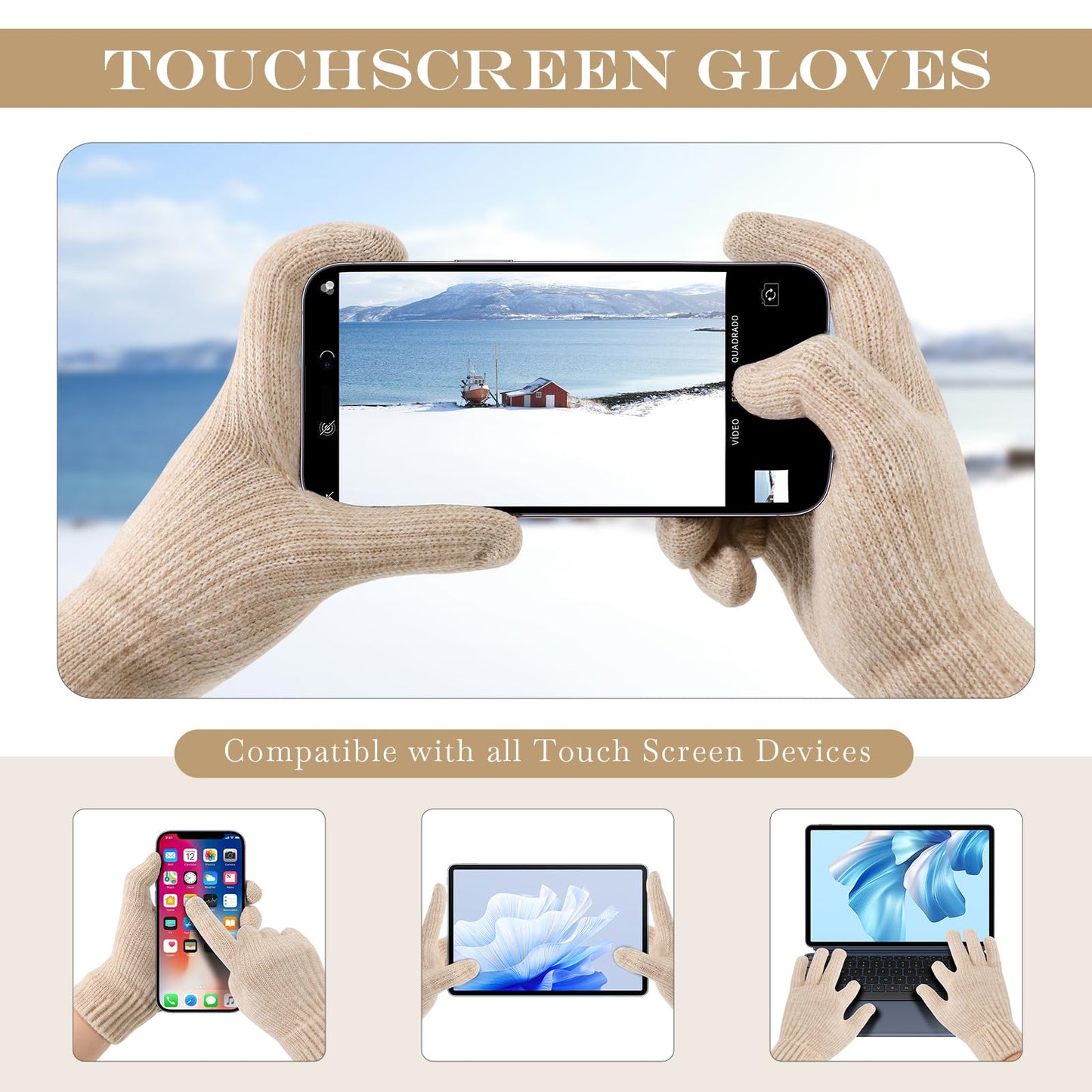 Winter Gloves for Women Upgraded Touch Screen Warm Knit Gloves for Working Driving Running
