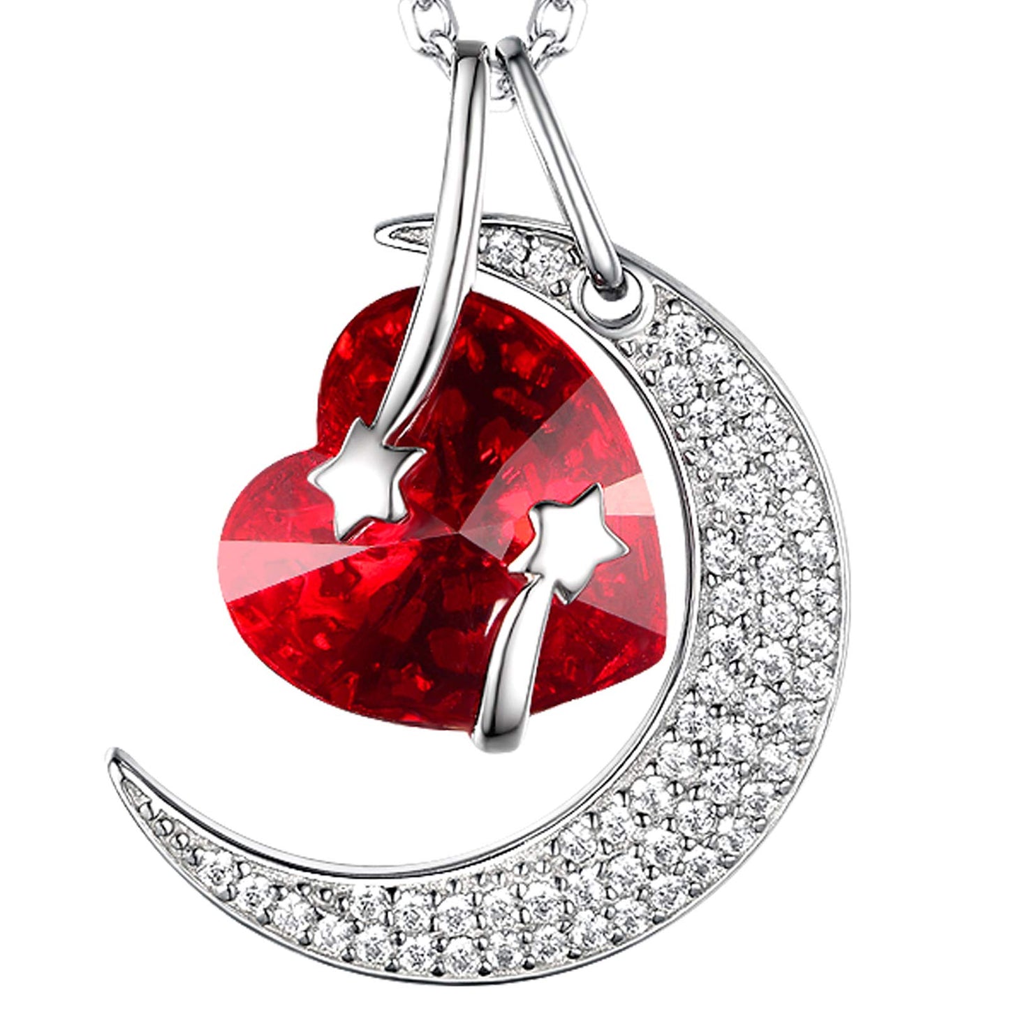 I Love You to the Moon and Back Half Moon Necklace Jewelry Birthday Gifts Mom Wife January February Birthstones Garnet Amethyst and More Stones 925 Sterling Silver