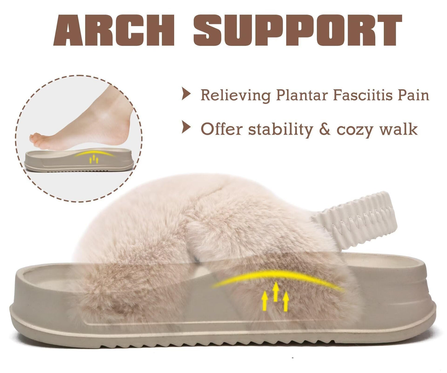 KuaiLu Womens Fuzzy Criss Cross Band Platform Slippers Arch Support Furry Faux Fur Ladies Open Toe Cozy Soft Plush Fleece Comfy House Shoes Sandals