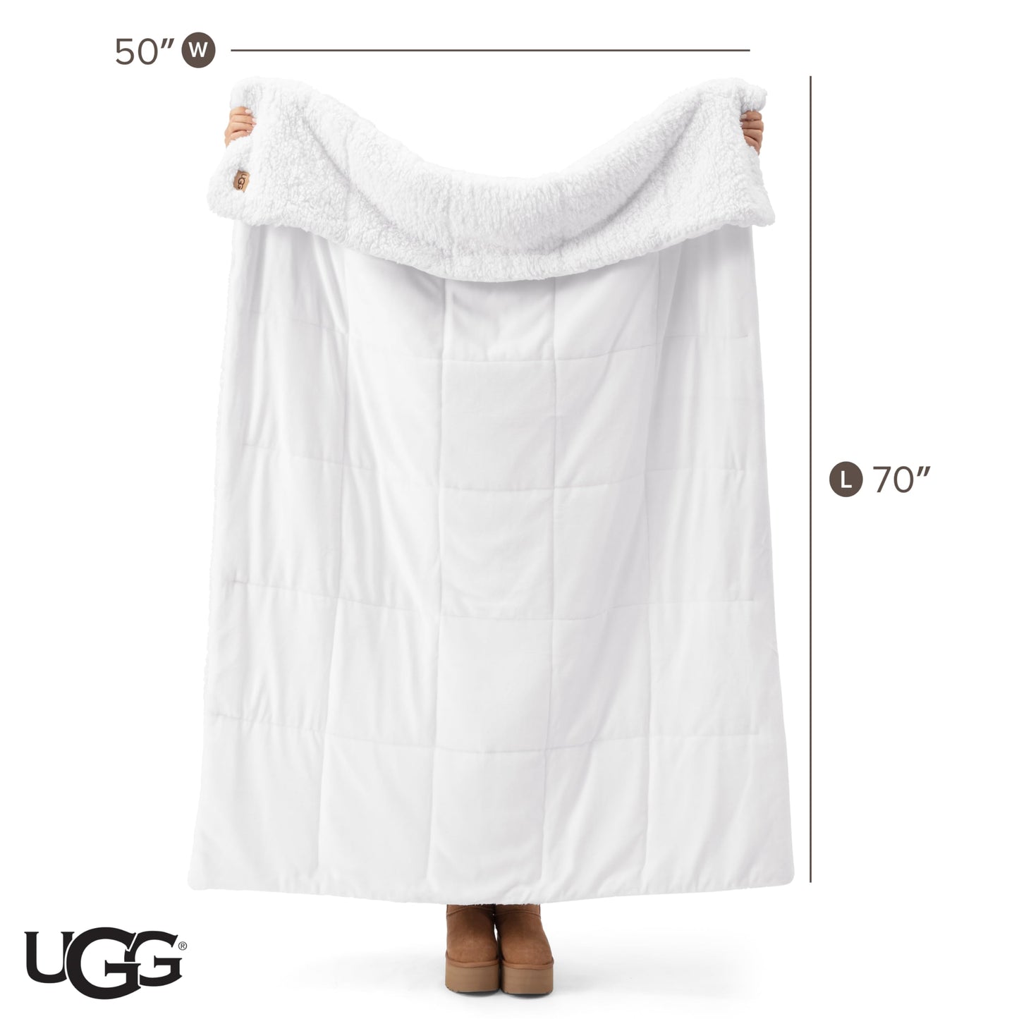 UGG Nita King/California King Blanket Fleece Fluffy Reversible Soft Fuzzy Bedding Cozy Plush Warm Oversized Blanket Machine Washable Bedroom Decor for Big Couch Bed, 110-inch x 90-inch, White Snow