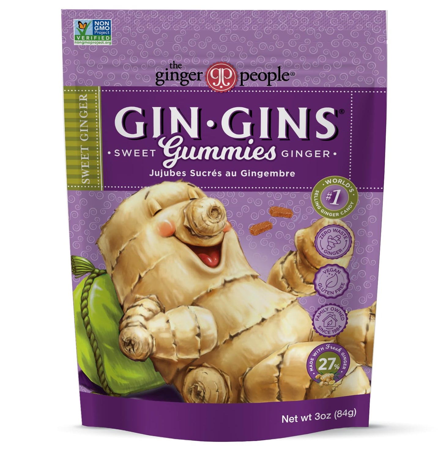 GIN GINS Ginger Chews – Natural Fresh Ginger Candy by The Ginger People – Individually Wrapped Healthy Candy – Original, Apple, Peanut and Turmeric Flavors – Variety Pack – 4 x 3oz bag each flavor (Pack of 4 bags)