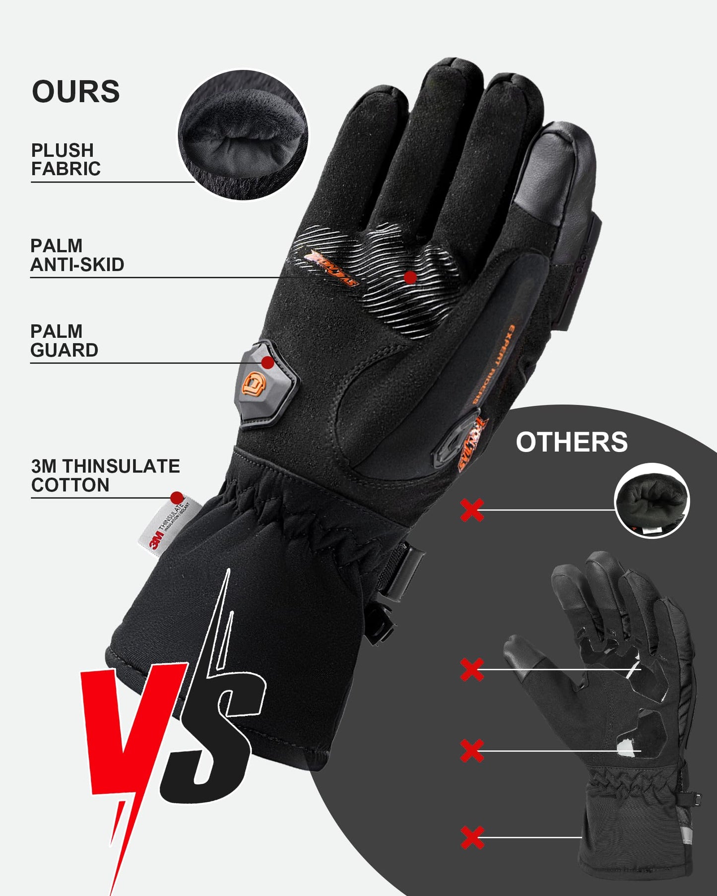 IRON JIA'S Motorcycle Gloves Winter Cold Weather Warm Touchscreen Waterproof Windproof Protective Gear (Black, L)