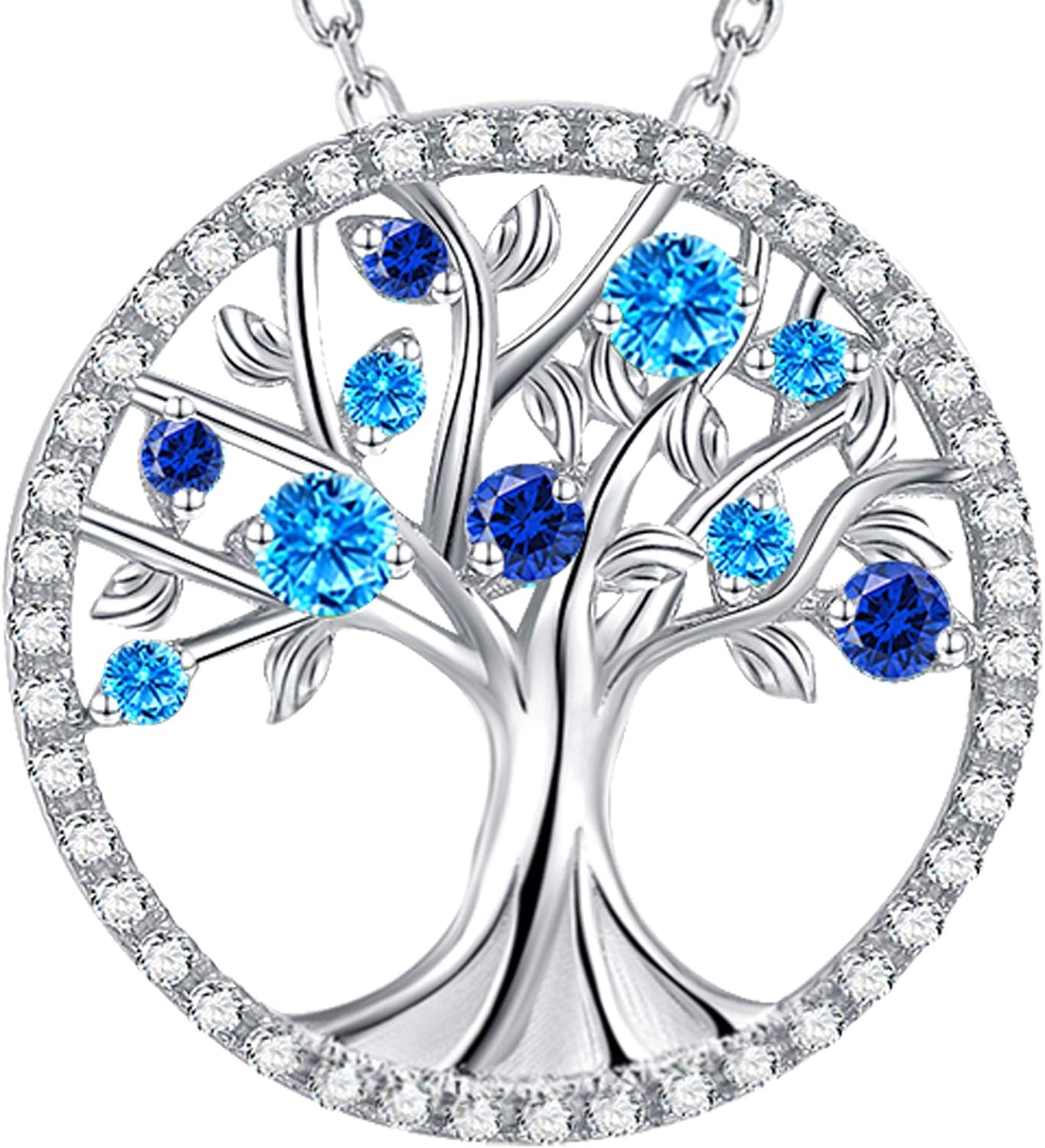Tree of Life Necklace Birthday Gifts for Wife Mom January February Birthstones Necklace Garnet Amethyst and More Stones Jewelry 925 Sterling Silver
