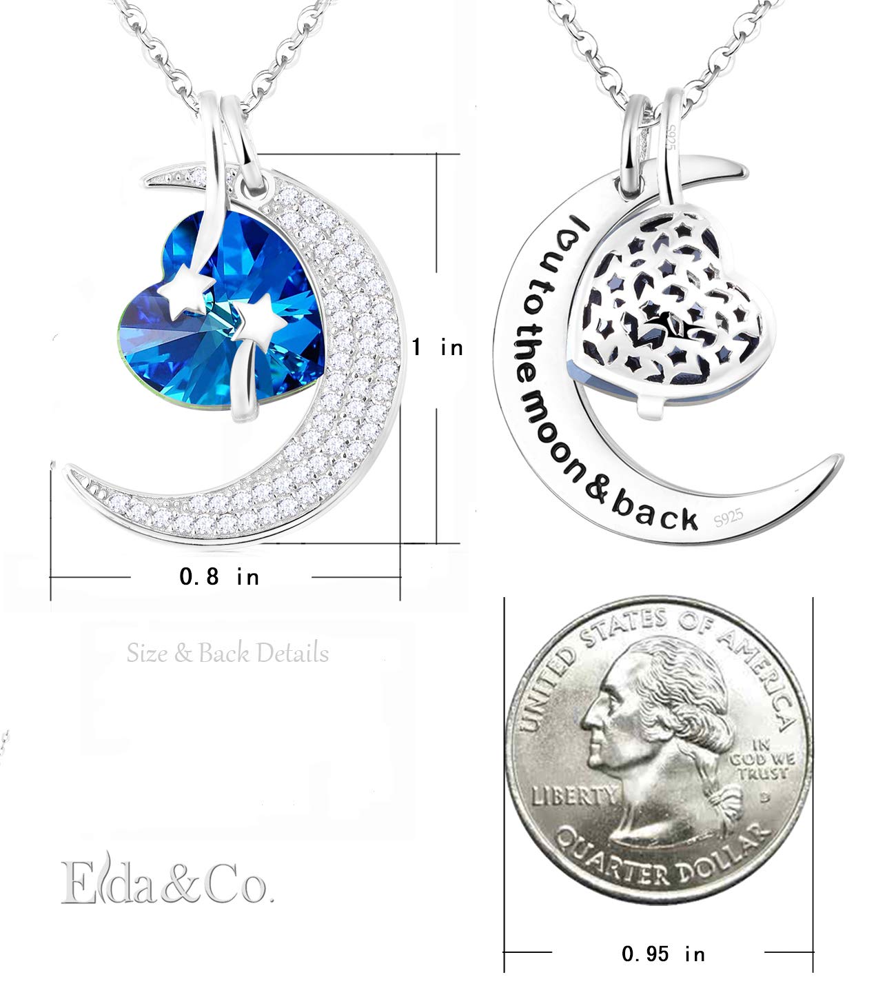 I Love You to the Moon and Back Half Moon Necklace Jewelry Birthday Gifts Mom Wife January February Birthstones Garnet Amethyst and More Stones 925 Sterling Silver