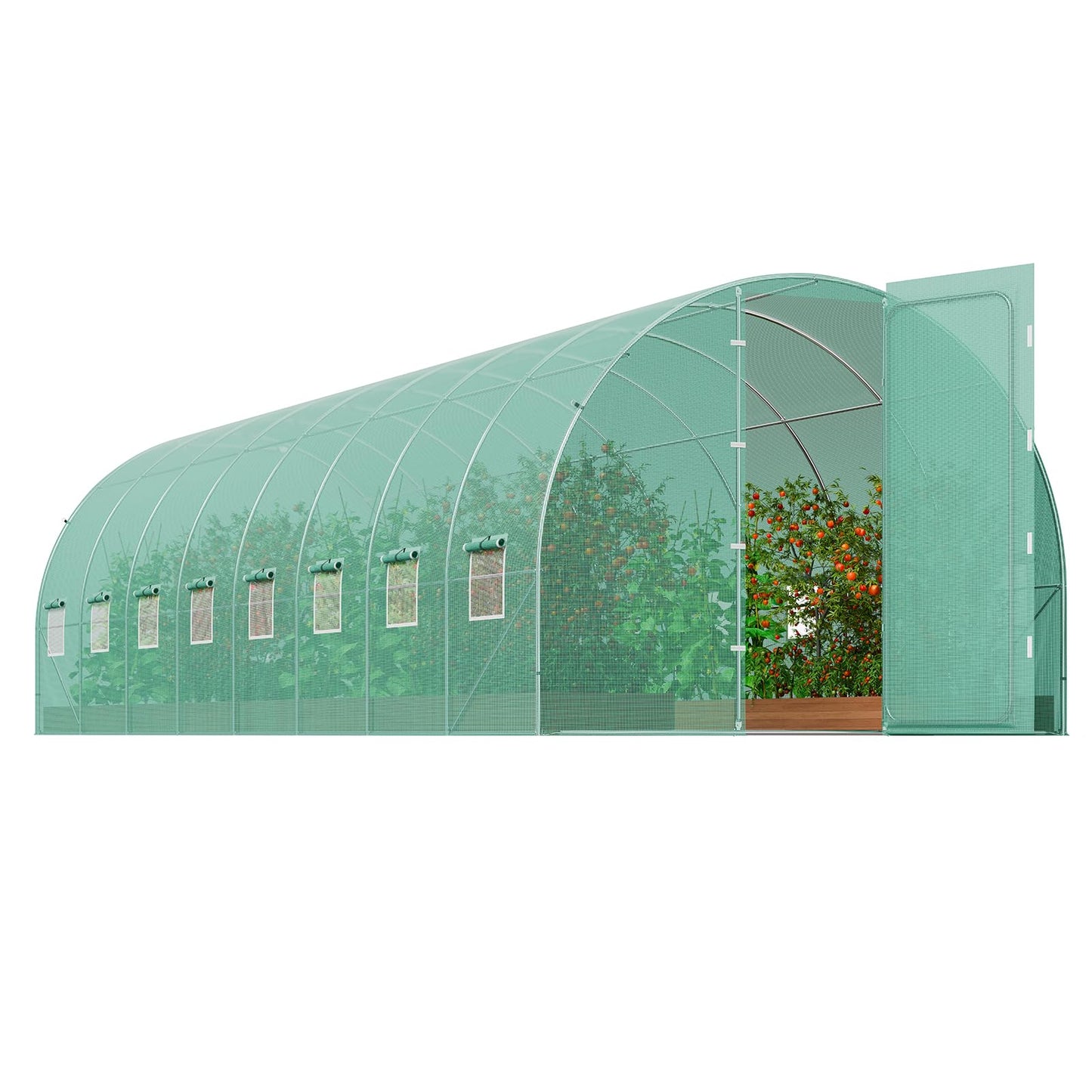 VEVOR Walk-in Tunnel Greenhouse, 9.6x6.4x6.2 ft Hoop House Greenhouse Tunnel, Plant Hot House with Galvanized Steel Frame, White PE Cover, Roll-up Zipper Door and 6 Windows for Outdoor