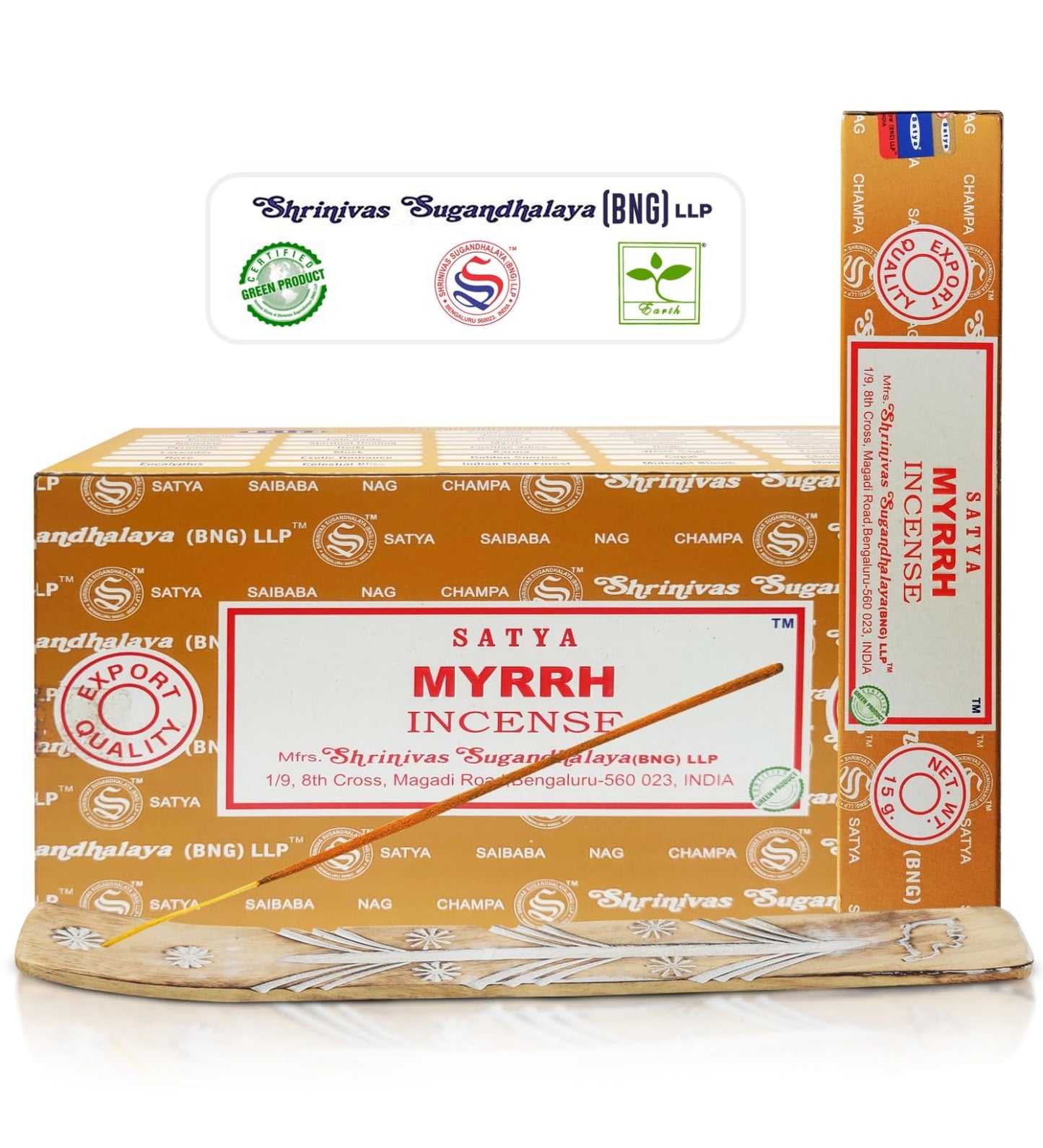 Satya Divine Blessings Incense Sticks, Satya Bng (Bangalore) Insenses 15gmx12 Pack with Raajsee Incense Holder Bundle, Satya Nagchampa Natural Incense
