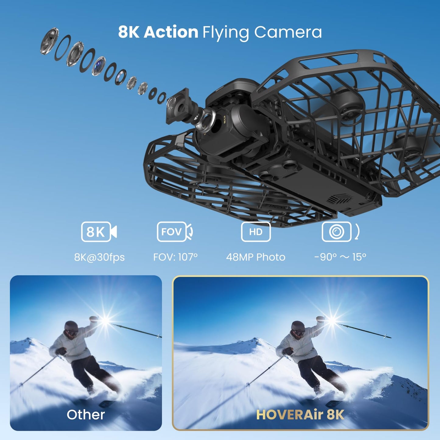HOVERAir X1 PROMAX 8K Drone with Camera, Foldable Action Flying Camera with 42 KM/H Follow Speed, 15+ Fully Automatic Flight Modes, Fly Anywhere with OmniTerrain, SmoothCapture 2.0(Fly Joy Combo)