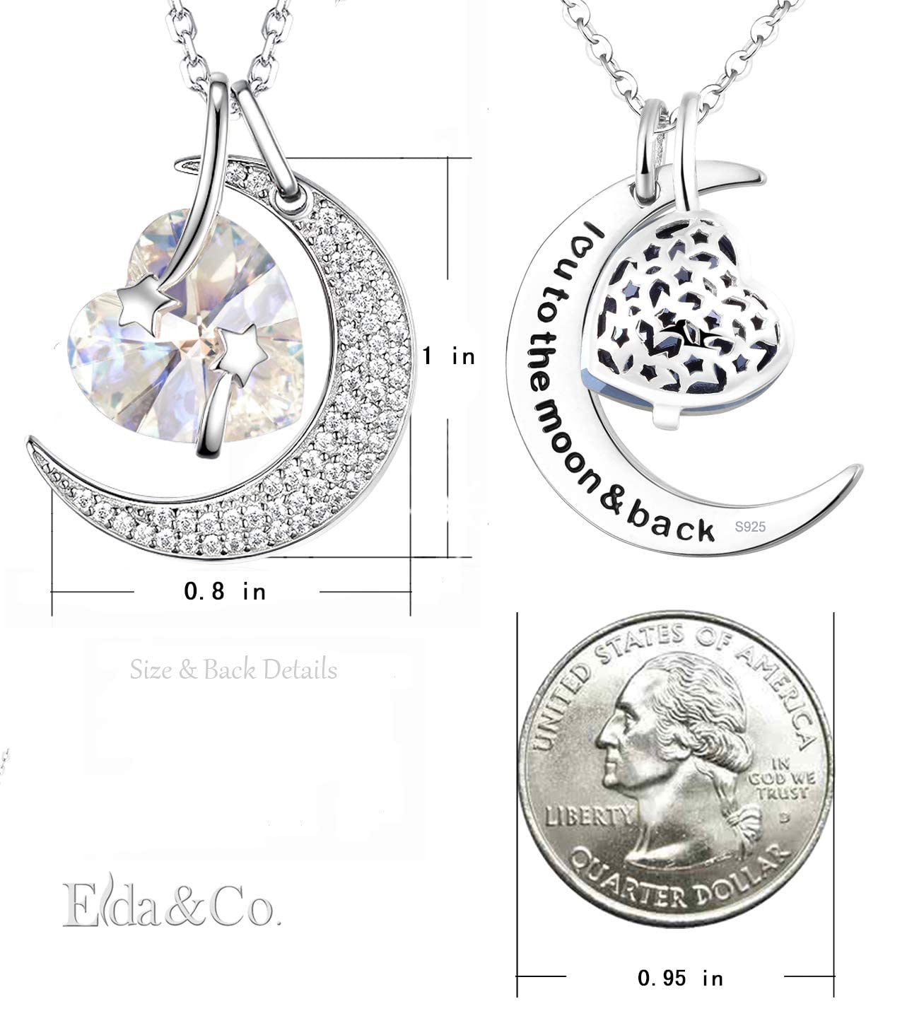 I Love You to the Moon and Back Half Moon Necklace Jewelry Birthday Gifts Mom Wife January February Birthstones Garnet Amethyst and More Stones 925 Sterling Silver