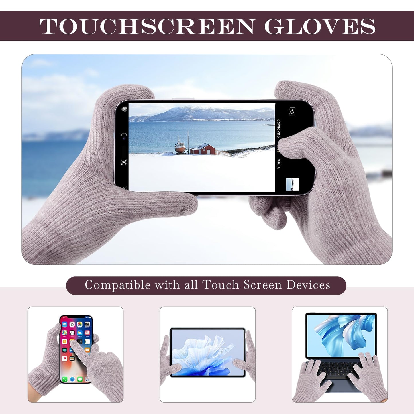 Winter Gloves for Women Upgraded Touch Screen Warm Knit Gloves for Working Driving Running