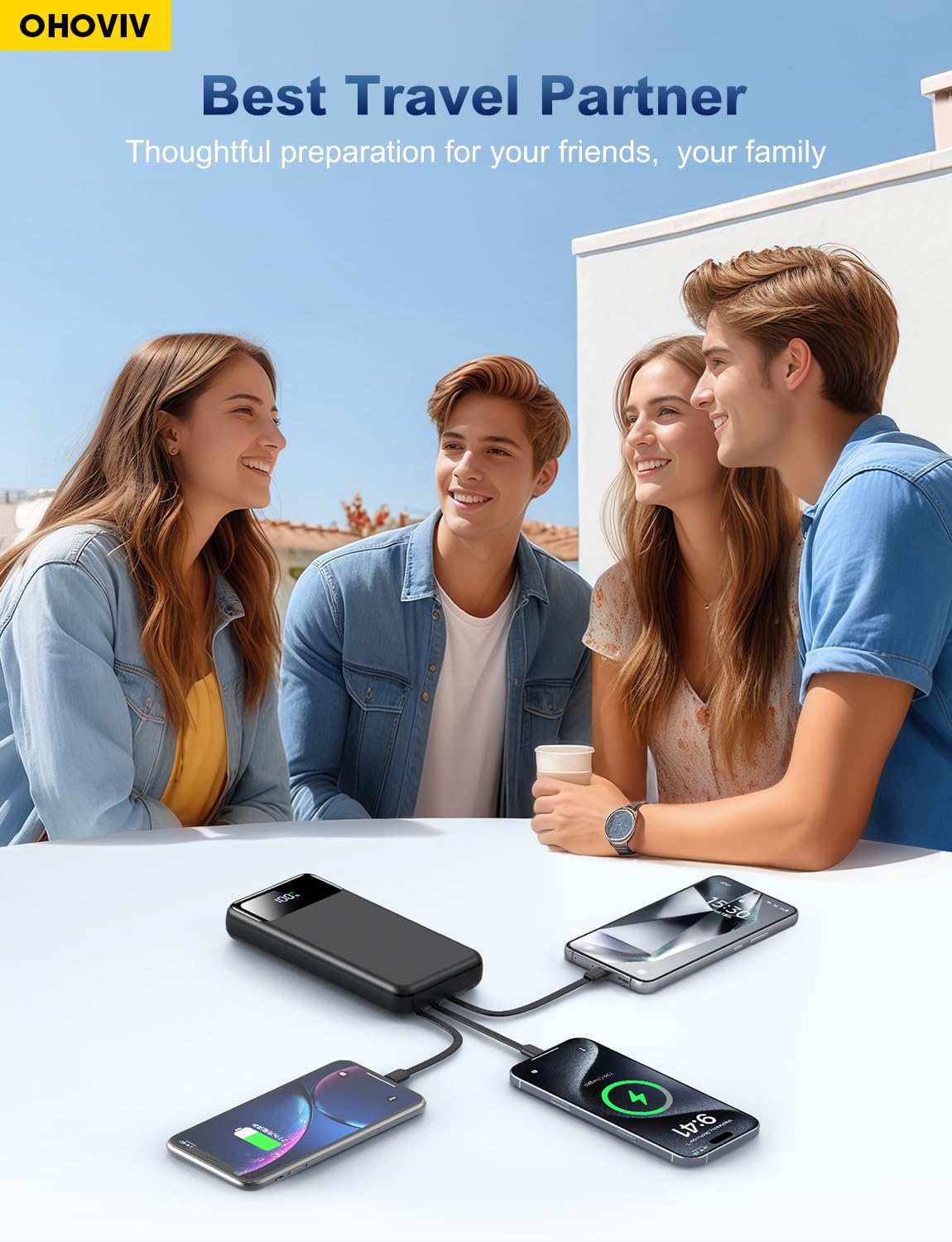 Portable Charger Power Bank 50000mAh Battery Pack, 22.5W Fast Charging PowerBank with Built in Cables,Travel Essential USB-C Portable Phone Charger for iPhone Samsung Pixel Android iPad-Blue