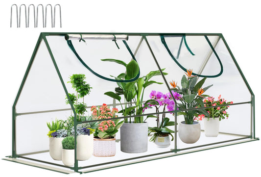 10×7×7 FT Greenhouses for Outdoors Heavy Duty, Large Walk in Green Houses for Outside with 6 Ventilated Mesh Windows & Roll-up Door & Reinforced Frame