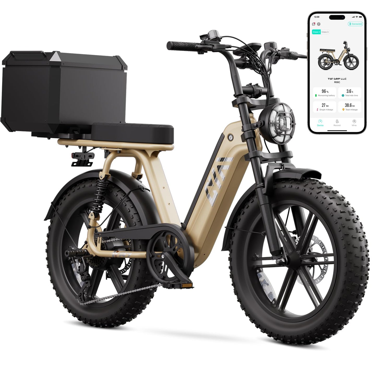 TST Electric Bike for Adults, 1500W Peak Motor Ebike with 48V 15Ah Built-in Battery, 60 Miles Range 28 MPH Electric Bike, 20" Fat Tire E Bike with Rear Seat, Footrest