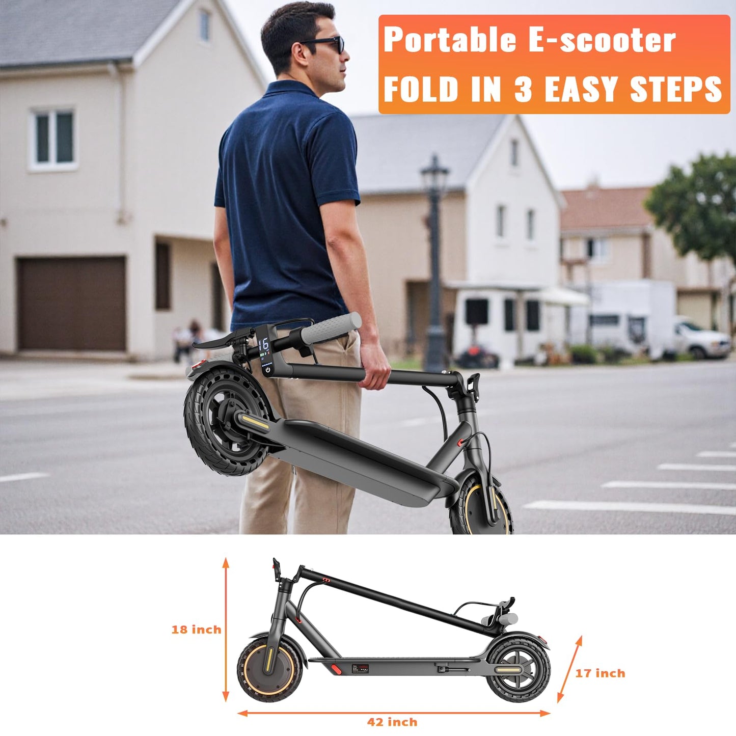 Electric Scooter for Adults, 350W/500W Motor, 16-22 Miles Range, 8.5"/10" Solid Tires, Dual Braking & Suspension, Folding Portable Commuting E-Scooter with App
