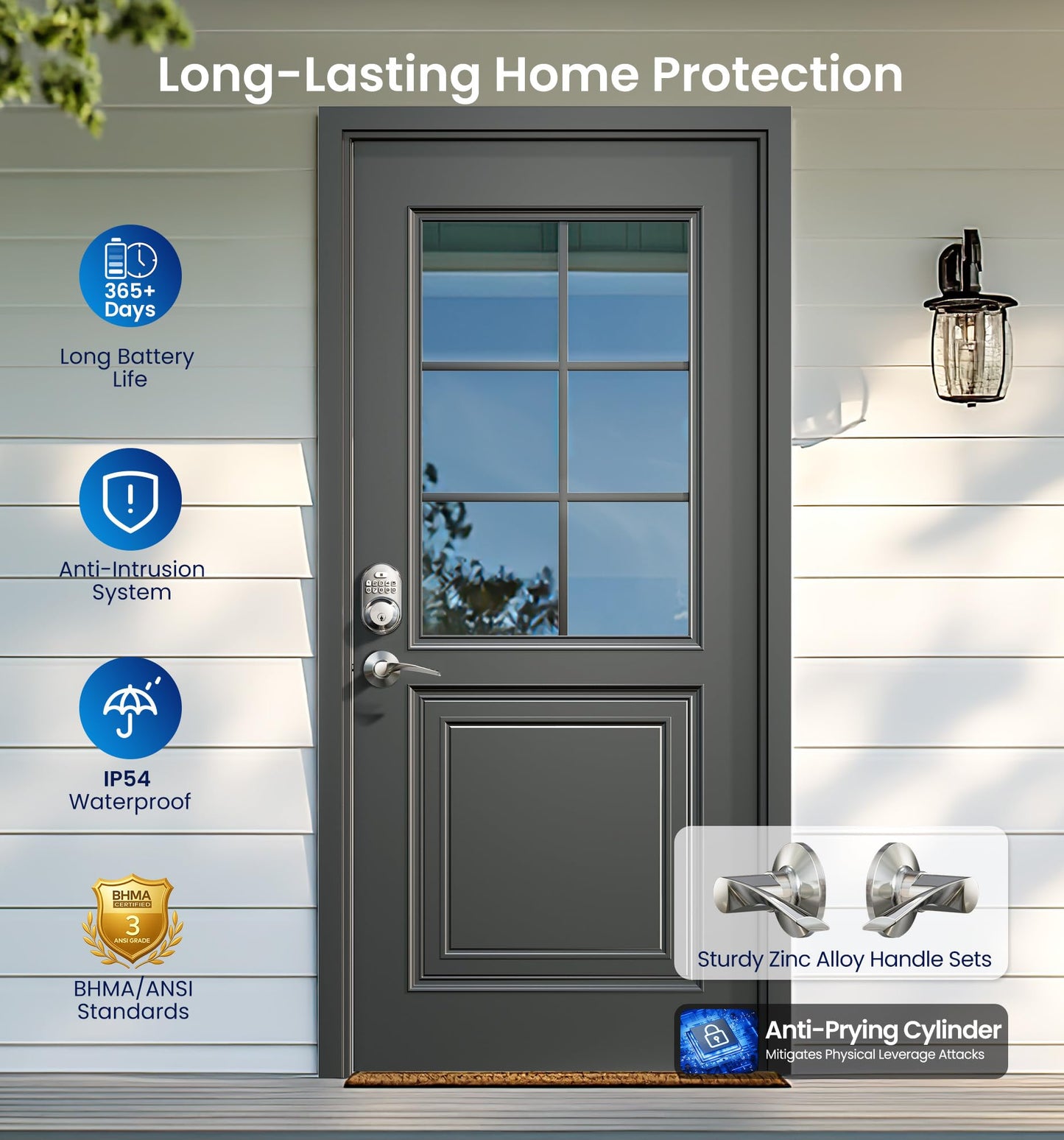 Veise Keyless Entry Door Lock with 2 Lever Handles - Electronic Keypad Deadbolt, Auto Lock, Back Lit & Easy Installation Design, Front Door Handle Sets, Matte Black